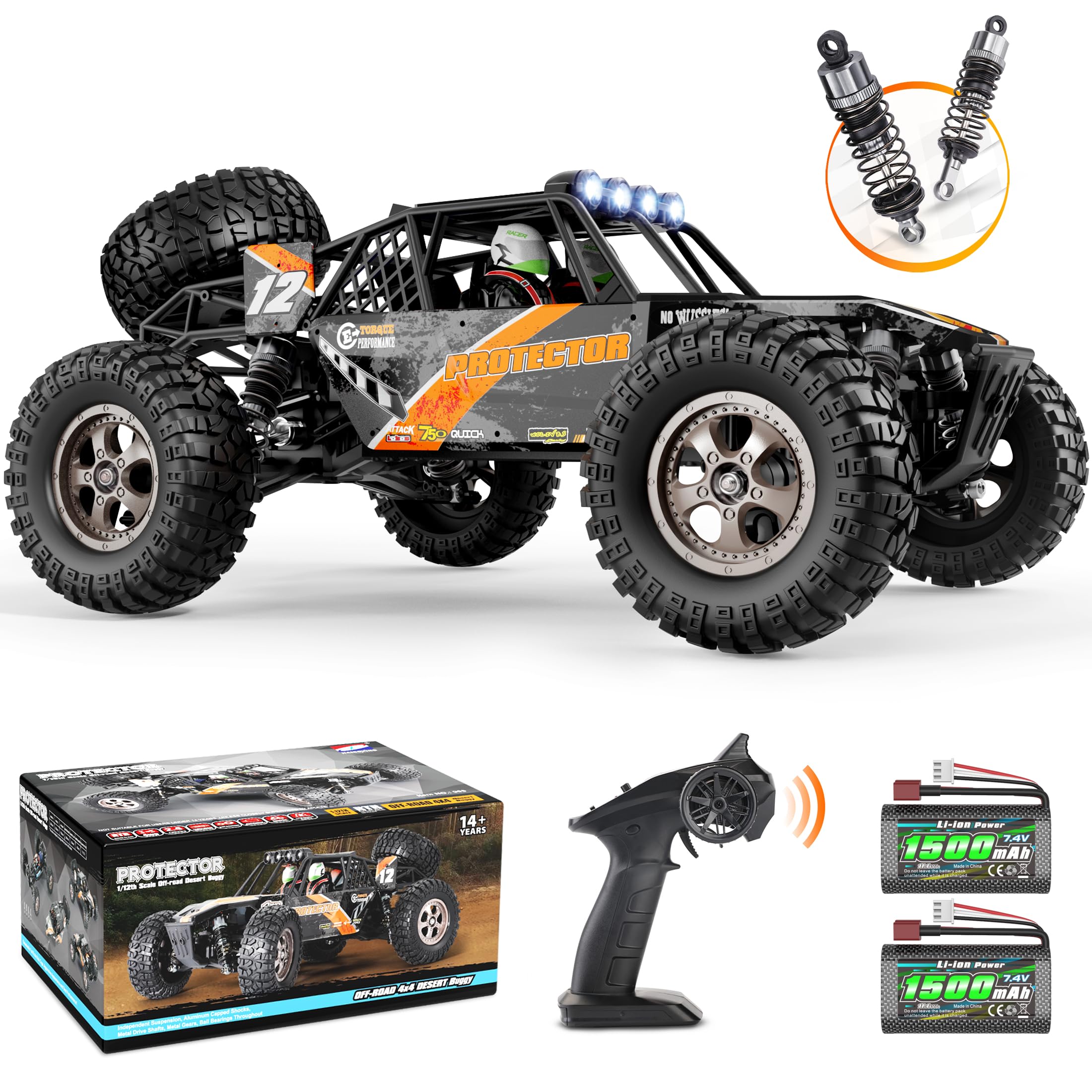 HAIBOXING 1:12 Scale 4x4 RC Car - 38+ KM/H High Speed Remote Control Truck, 2.4G All-Terrain Off-Road Vehicle with 2 Rechargeable Batteries (40+ Min Playtime) - Perfect Gift for Boys & Adults - Ideal for Outdoor Racing, Backyard Adventures and Off-Road Fun