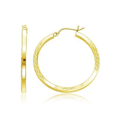 14K Yellow Gold Diamond Cut Hoop Earrings for Women - Elegant Everyday & Party Jewelry - Perfect Gift for Her