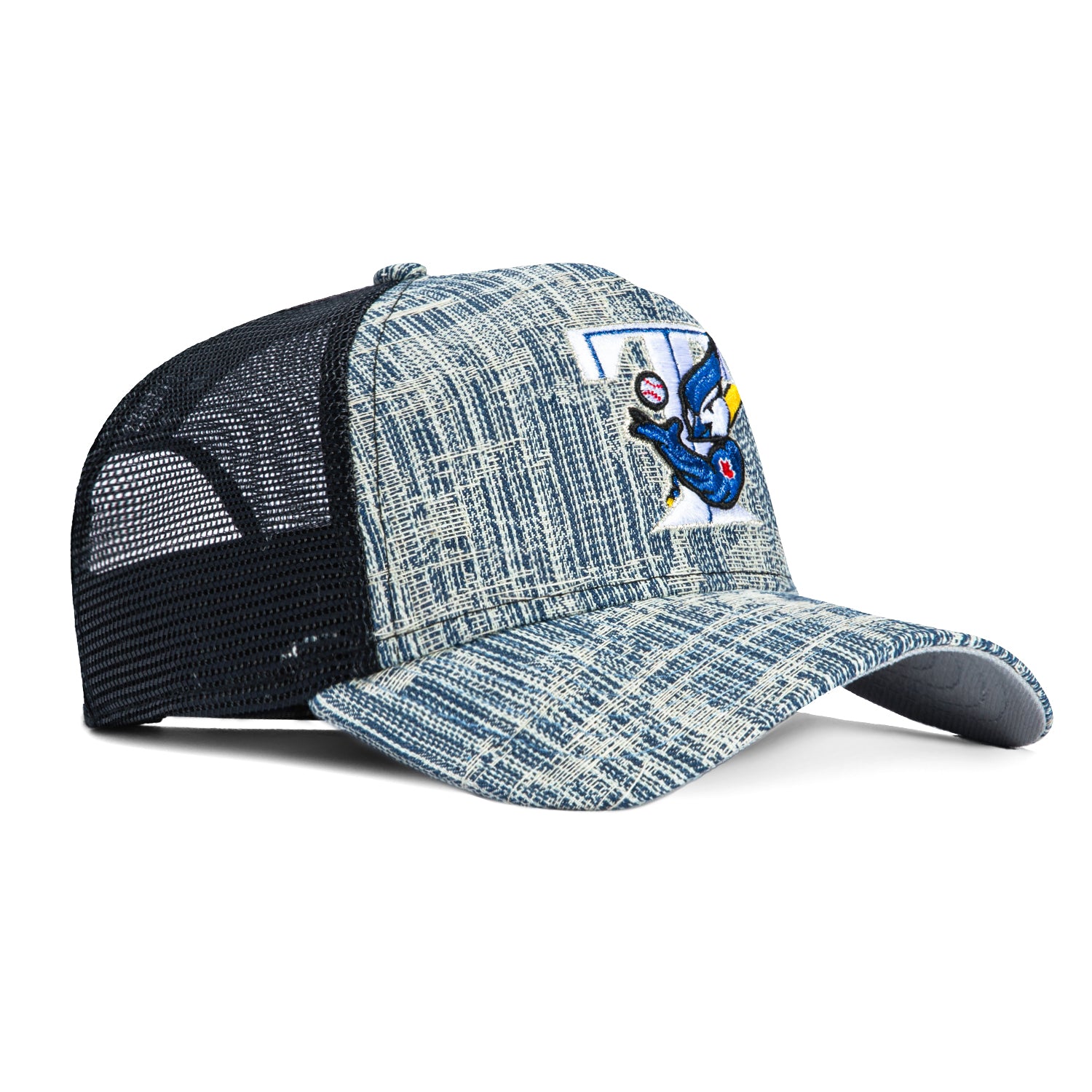 New Era 9Forty A-Frame Toronto Blue Jays Snapback Trucker Hat - Denim Navy Blue Baseball Cap for Men & Women - Perfect for Games, Outdoor Activities & Casual Wear