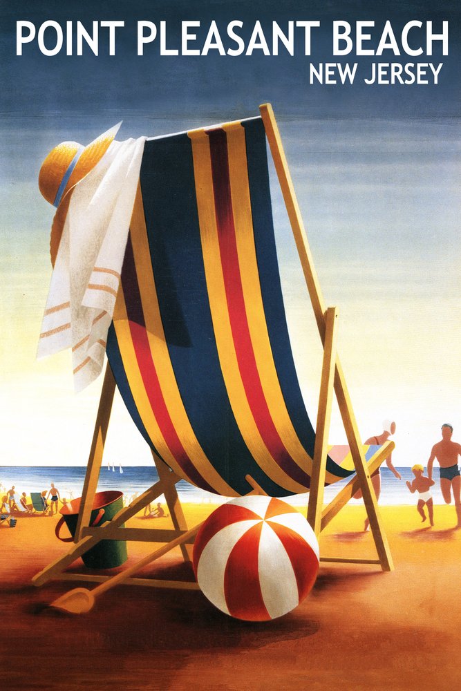 Premium 16x24 Metal Wall Art - Point Pleasant Beach New Jersey Beach Chair & Ball - Aluminum Decor for Coastal, Nautical & Beach House Themes - Perfect for Living Room, Bedroom, Office & Vacation Home Decor