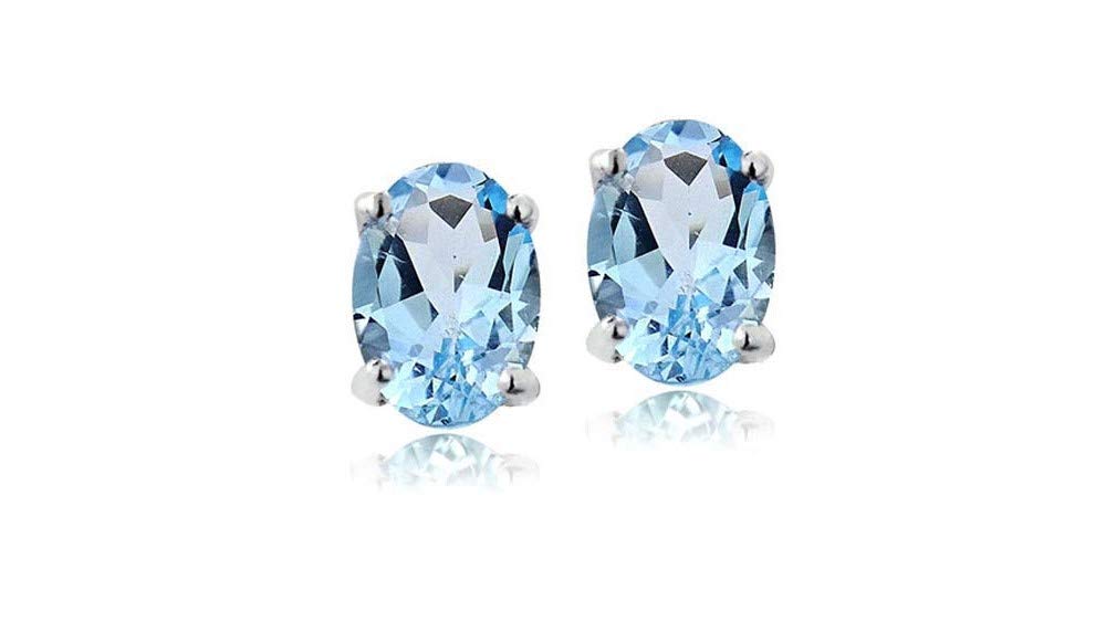 925 Sterling Silver Gemstone Stud Earrings for Women - Amethyst, Citrine, Blue Topaz (9x7mm) | Birthstone Jewelry Gift for Mom, Wife, Daughter | Perfect for Birthday, Anniversary & Everyday Wear