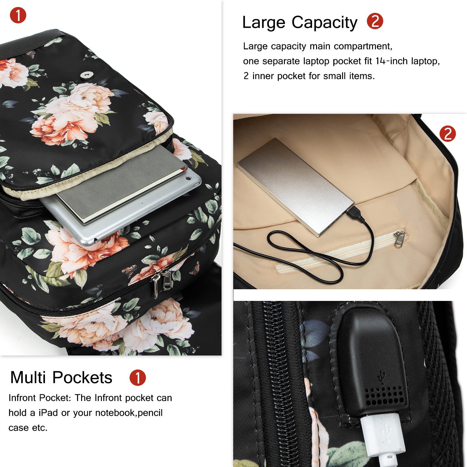 LEDAOU School Backpack for Teens - Lightweight Bookbag with USB Charging Port for Boys & Girls | Perfect for High School, College & Travel