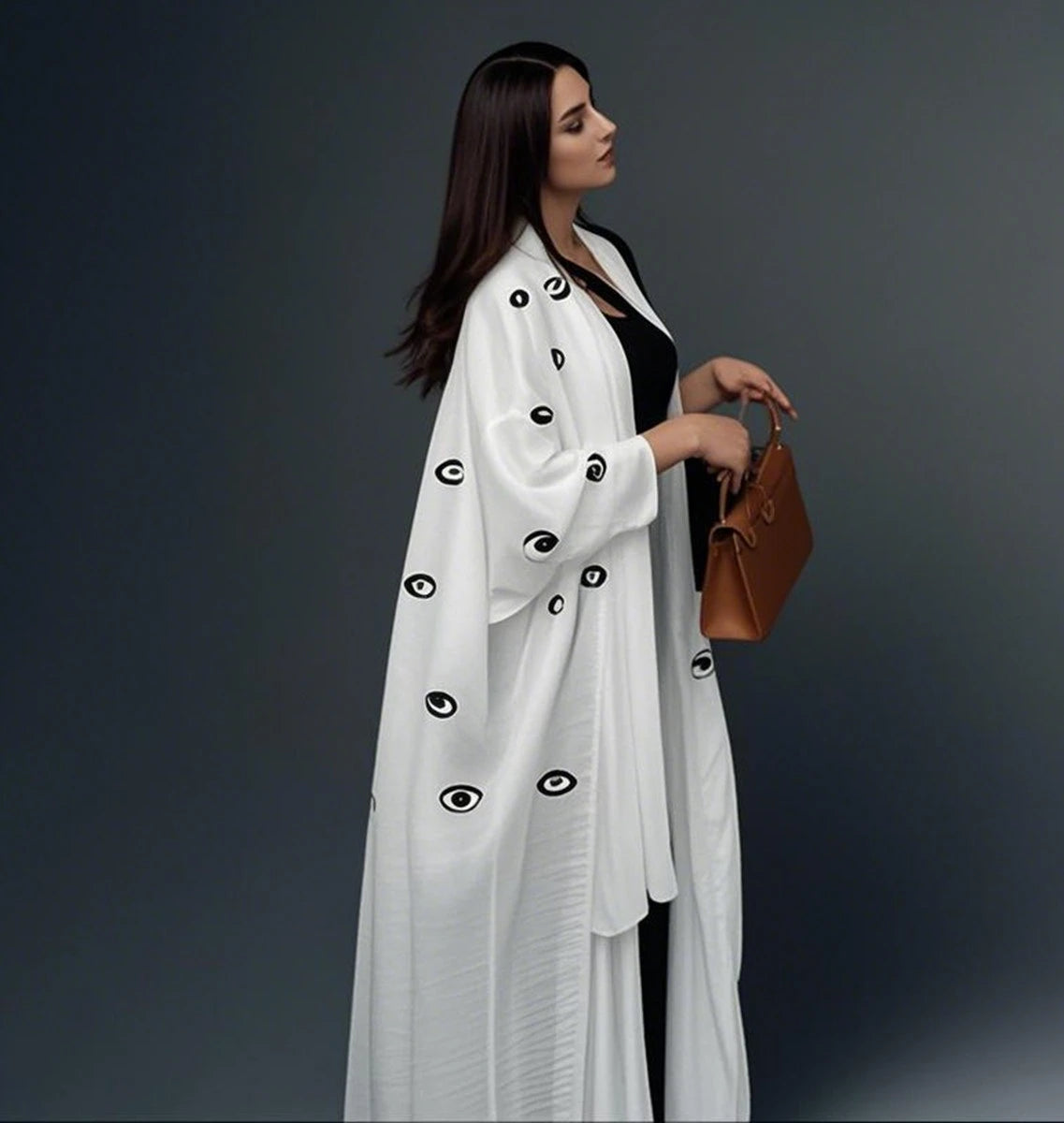 Evil Eye Embroidered Cardigan Open Abaya Dress for Women - Boho Chic Muslim Kaftan Cover Up for Beach, Prayer & Special Occasions #25173