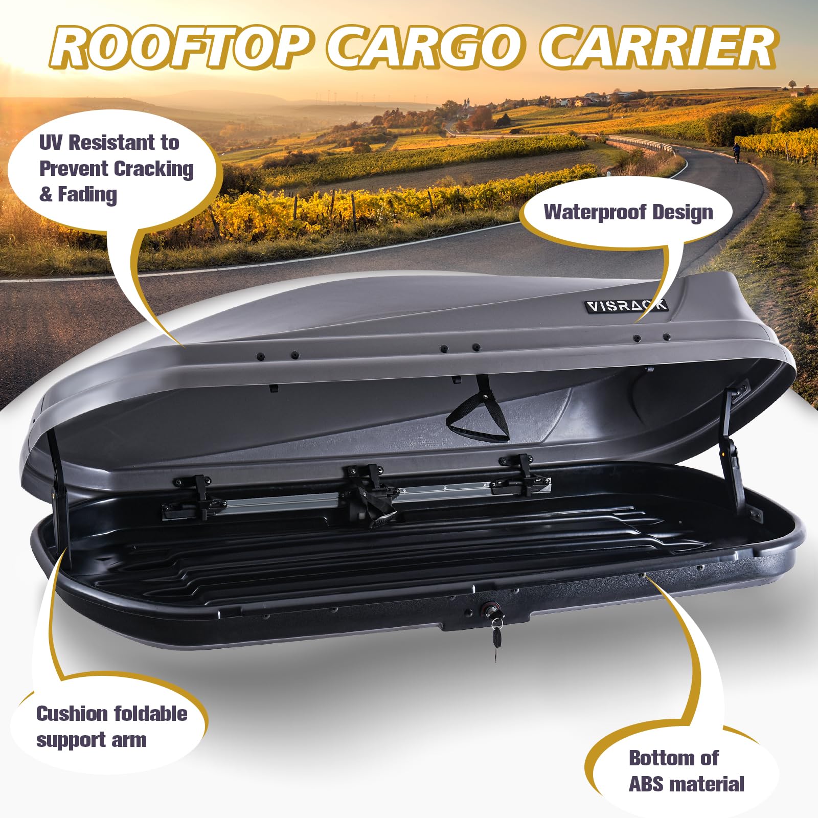 14 Cubic Feet Rooftop Cargo Carrier - Heavy Duty Waterproof Hard Shell Storage Box with Dual Side Opening for Cars | Perfect for Road Trips, Camping Gear & Travel Luggage Storage | Gray