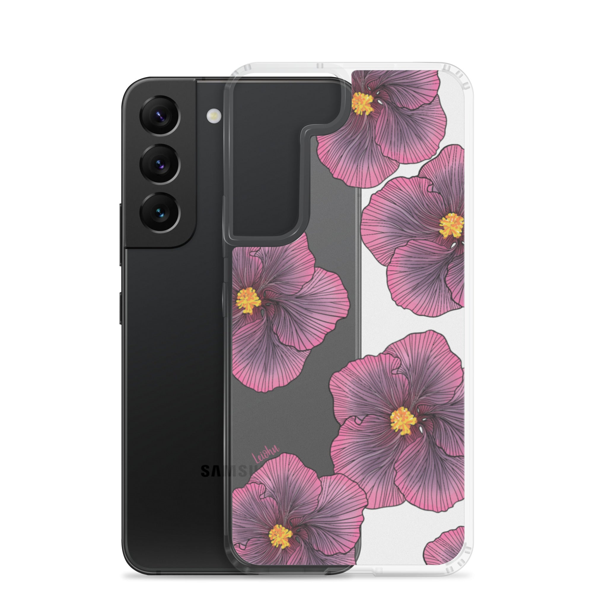 Sunset Hibiscus Clear Phone Case for Samsung Galaxy - Slim Protective Cover with Floral Design for Everyday Use, Work, and Travel