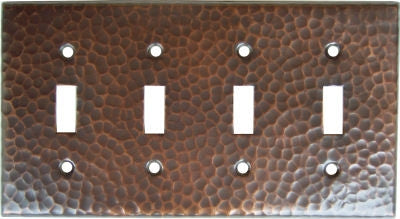 Hammered Copper Quadruple Toggle Switch Plate Cover - Decorative Outlet Cover for Living Room, Bedroom, and Office
