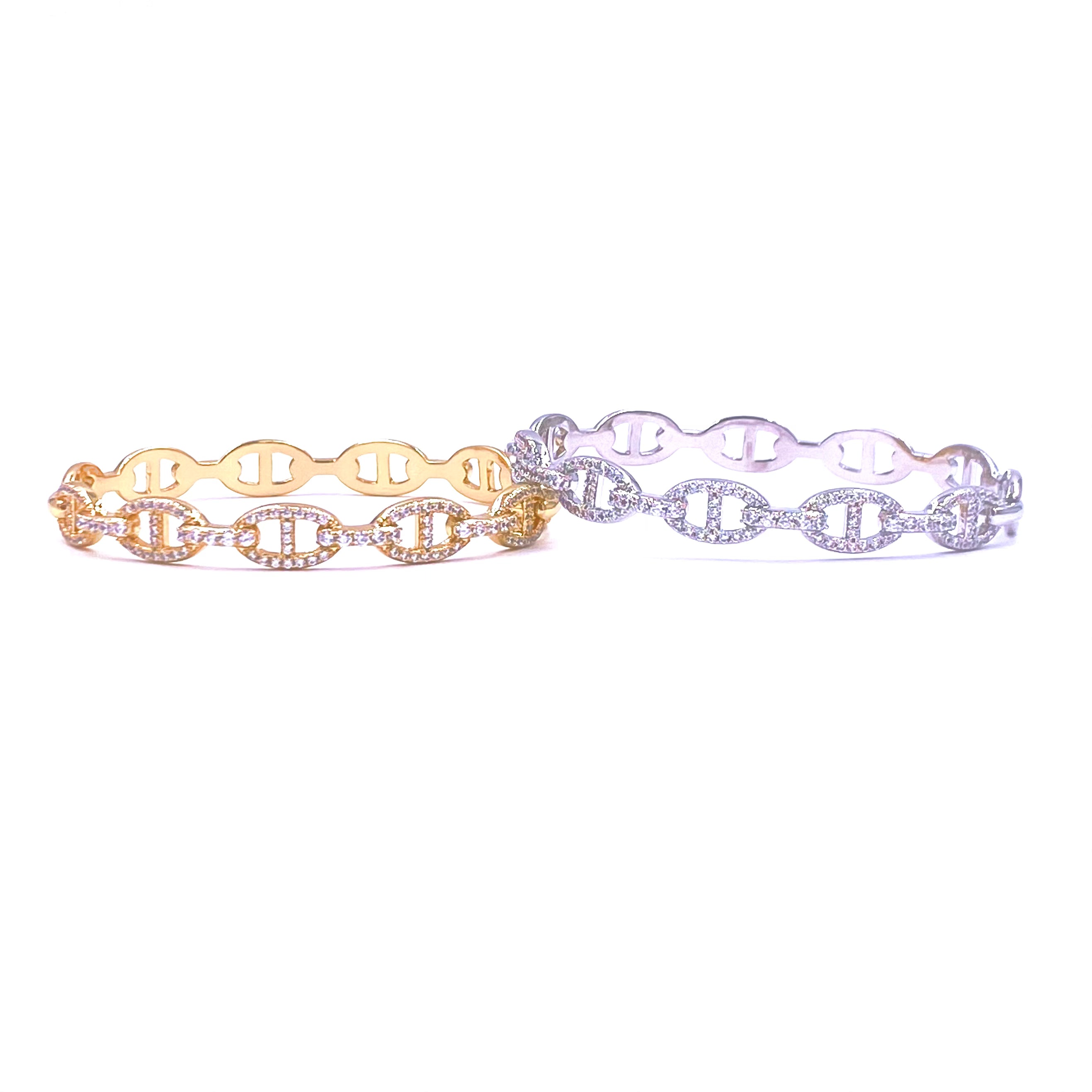 Ashley Gold Stainless Steel Gold Plated CZ Open Cap Bangle Bracelet for Women - Elegant Cubic Zirconia Jewelry for Party, Wedding & Special Occasions