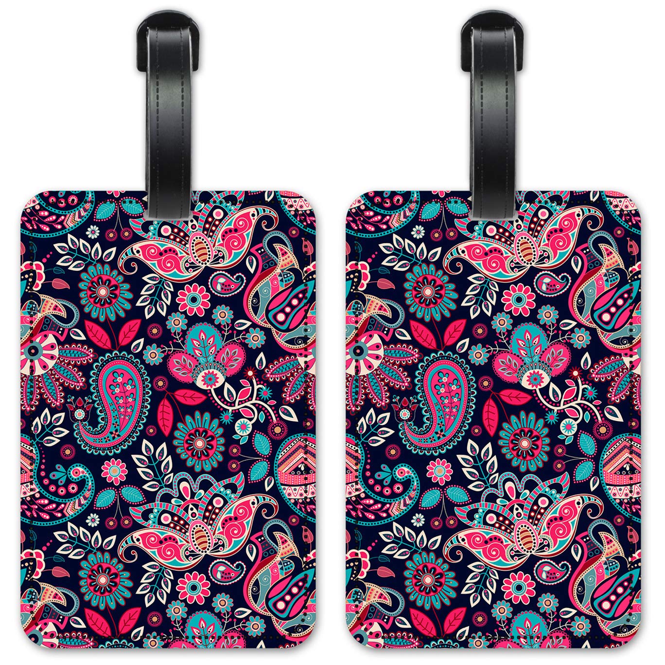 Pink Paisley Luggage ID Tags - Set of 2 Personalized Suitcase Identification Cards for Travel - Perfect for Airports, Cruise Ships & Lost Luggage Prevention