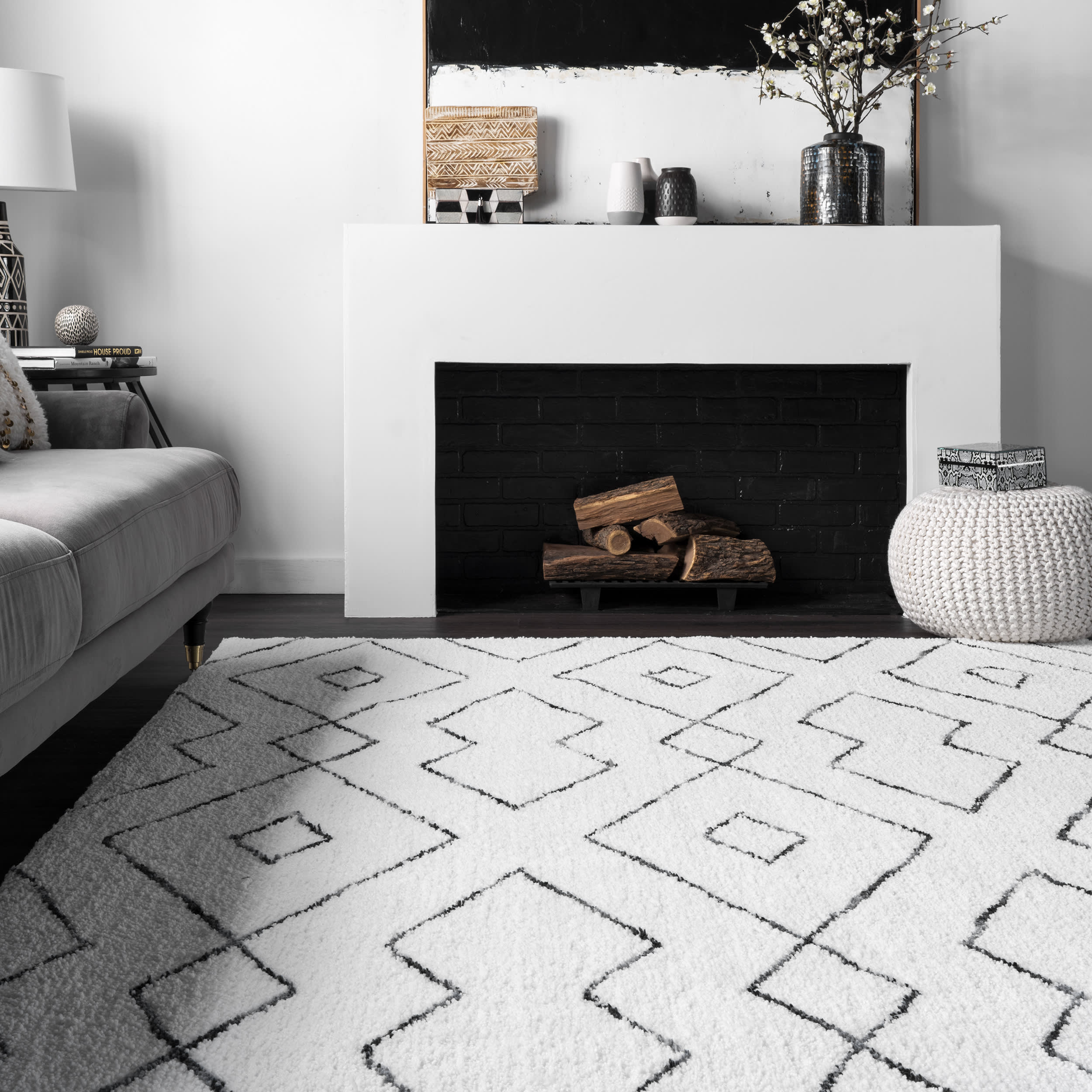 Premium Double Diamond Lattice Shag Rug - Soft Plush White Area Carpet for Living Room, Bedroom & Nursery - Cozy Home Decor & Floor Mat
