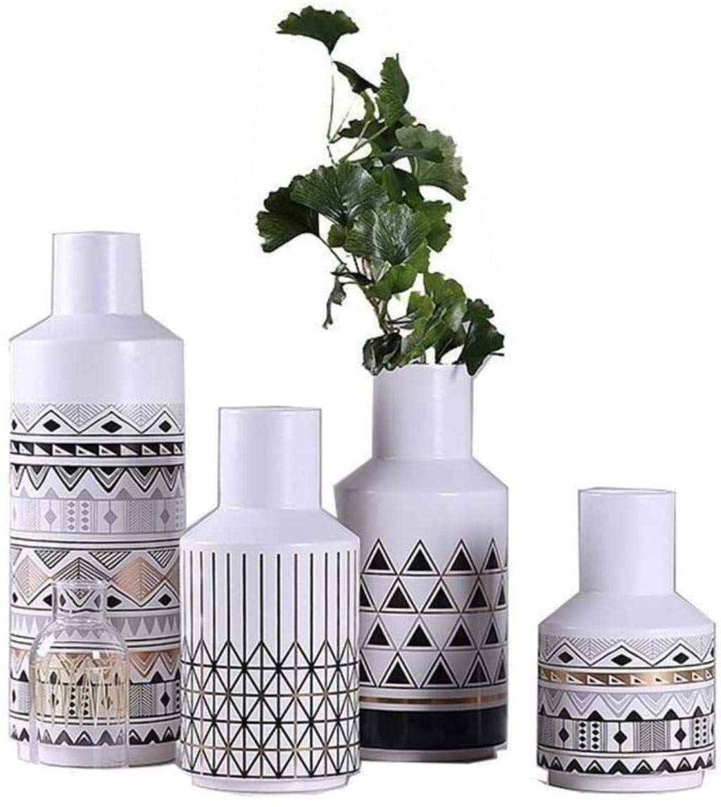 HH-CC Minimalist Ceramic Vase Set of 4 - Modern Sculptural Home Decor with Artistic Flair, Corrosion Resistant for Fresh Flowers & Greenery - Perfect for Living Room, Dining Table & Office Decor