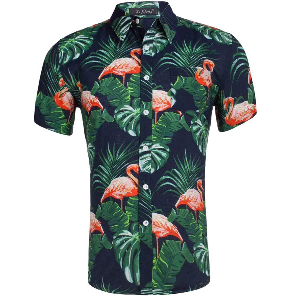 1Pc Men's Hawaiian Print Slim Fit Dress Shirt - Black Size M - Tropical Vacation, Beach Party & Summer Casual Wear