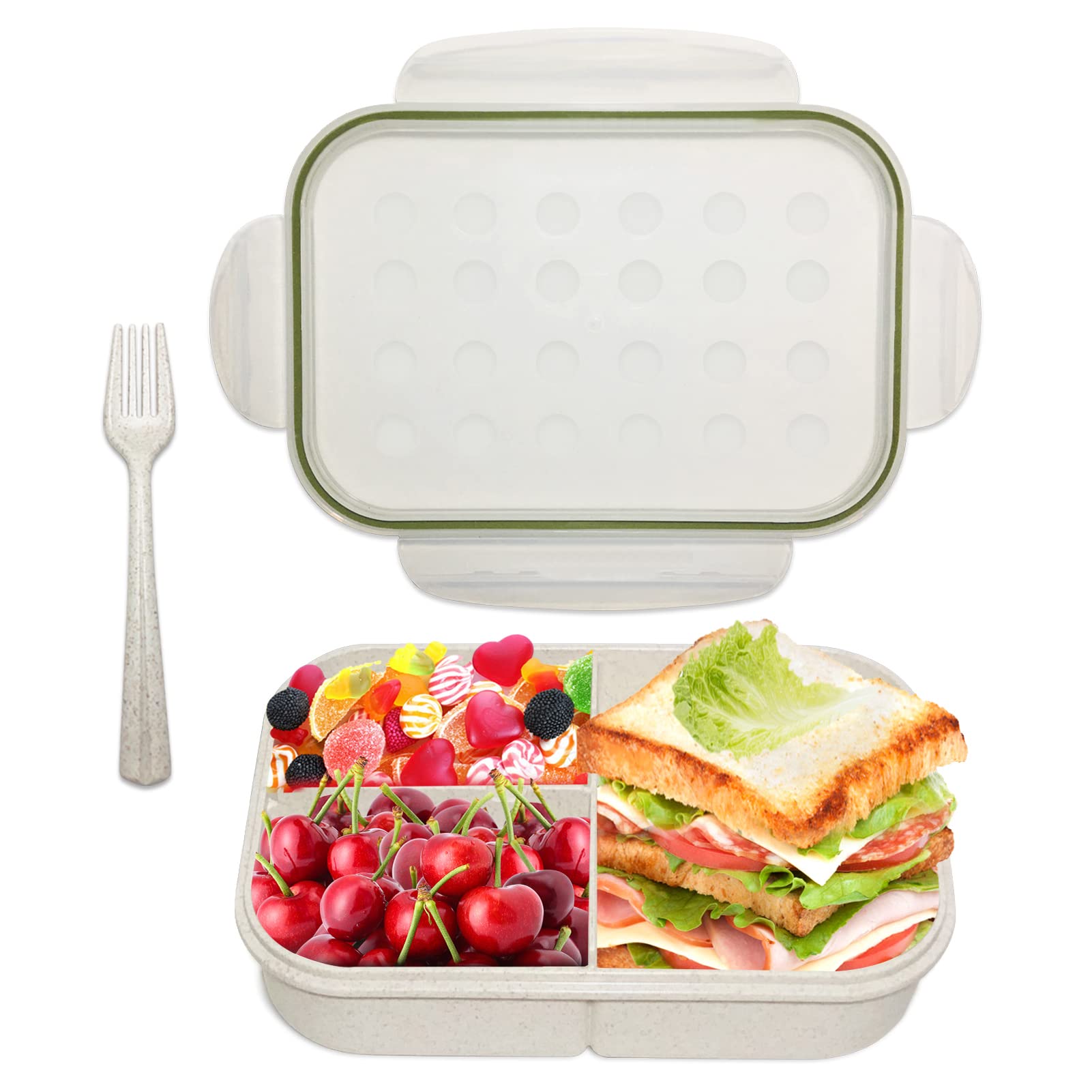 ASYH 3-Compartment Bento Box for Adults - Leakproof Lunch Container with Utensils, Microwave & Dishwasher Safe (1150ml, Green) - Perfect for Office, School, Picnics & Meal Prep