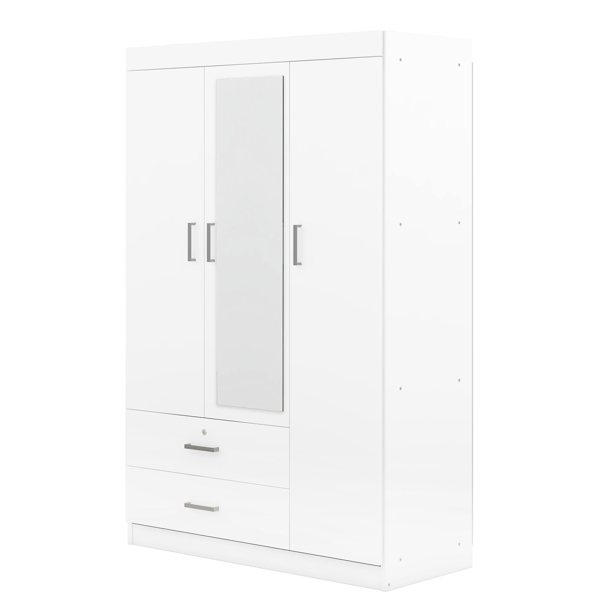 White Wooden Armoire Wardrobe with Mirror - 3 Door Closet with 2 Drawers for Bedroom Storage, Teen & Adult Clothes Organizer | Perfect for Master Bedroom, Guest Room or Dormitory Organization