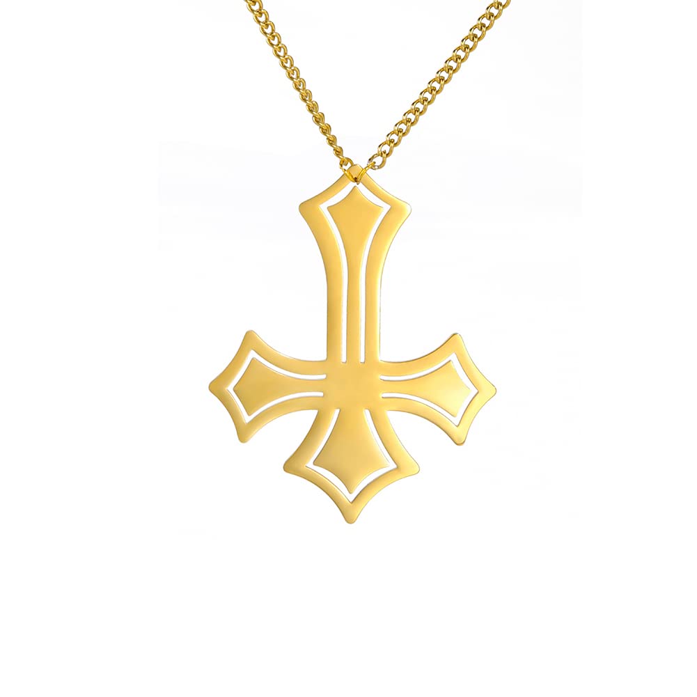 EUEAVAN Stainless Steel Inverted Cross Pendant Necklace with Diamond Accents - Gothic Jewelry for Men & Women - Perfect for Religious Occasions, Halloween Costumes and Alternative Fashion