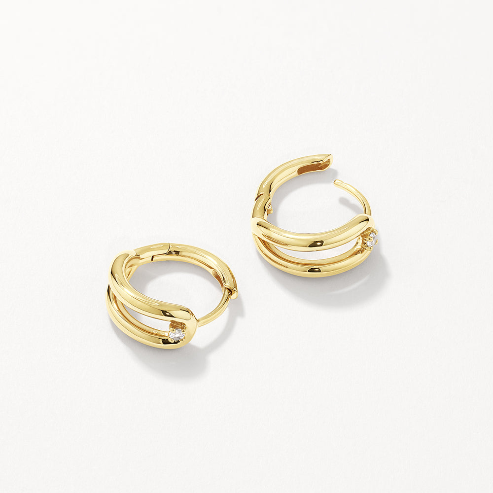 14K Gold White Topaz Link Loop Hoop Earrings for Women - Elegant Dangle Earrings for Party, Wedding & Everyday Wear