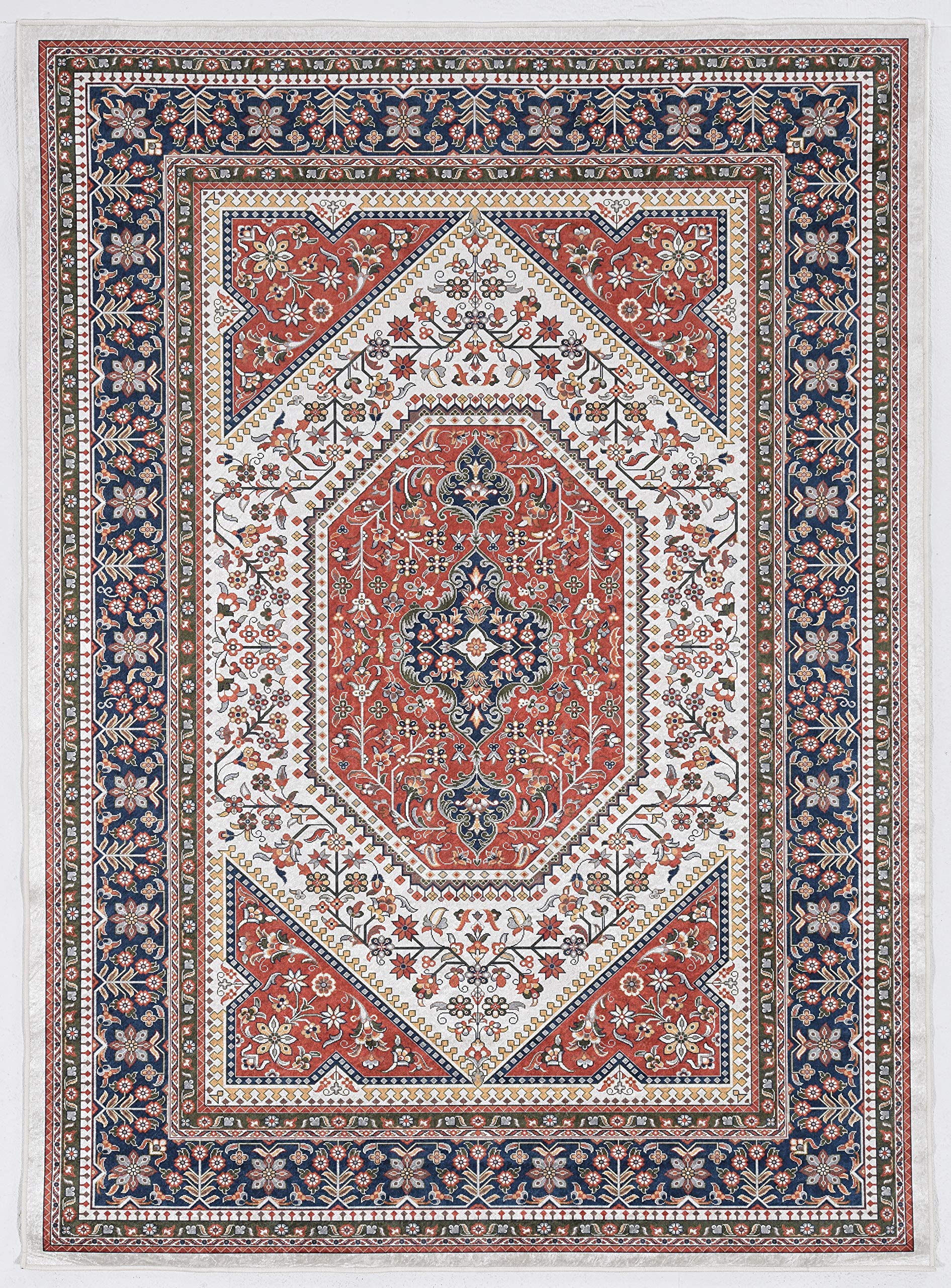 Linon Honora Whitby Red/Navy 5' x 7' Area Rug - Soft & Durable Living Room Carpet for Home Decor, Bedroom, Office