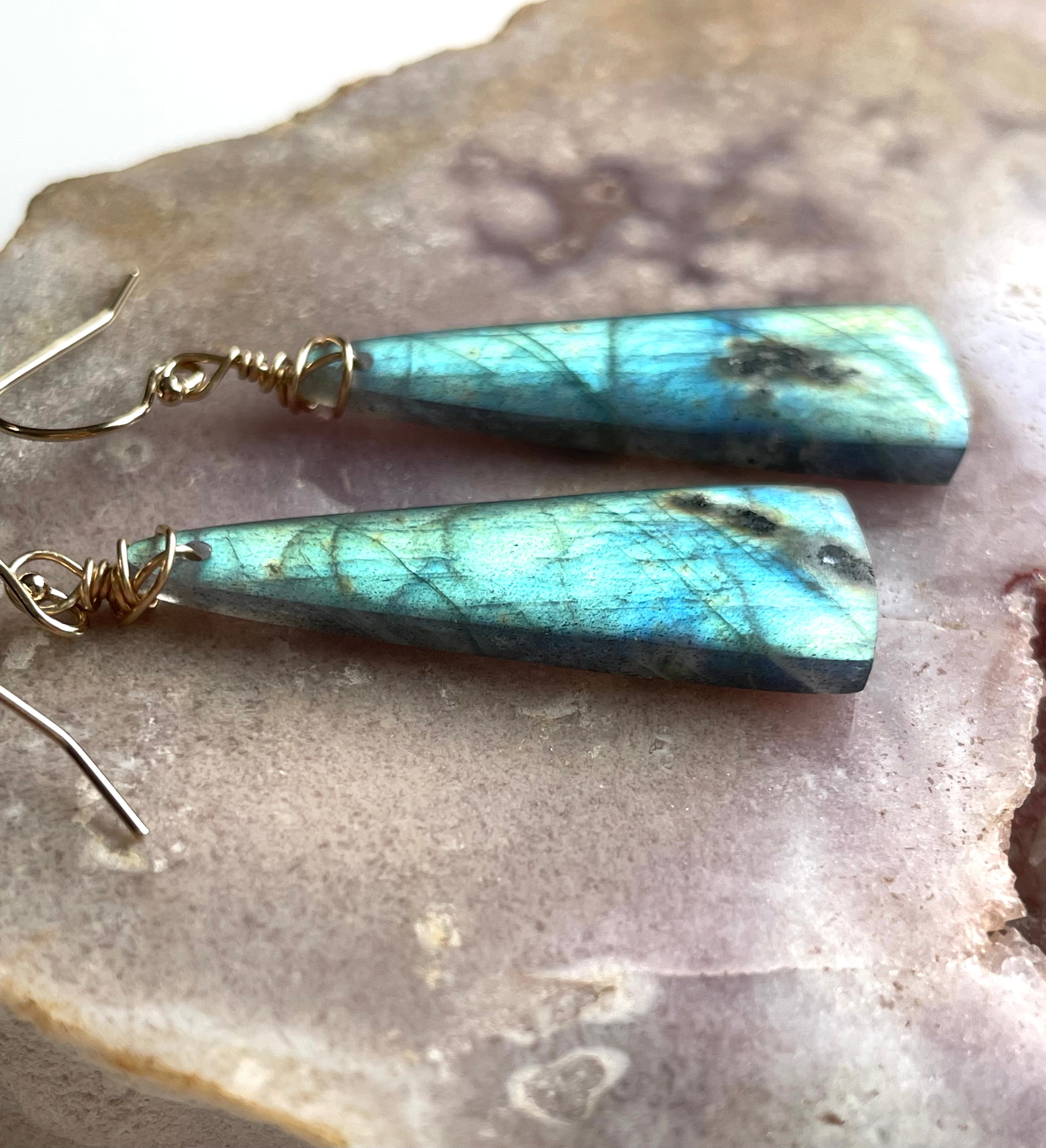 Gold Labradorite Dangle Drop Crystal Earrings for Women - Elegant Gemstone Jewelry Gift for Birthday, Anniversary & Special Occasions