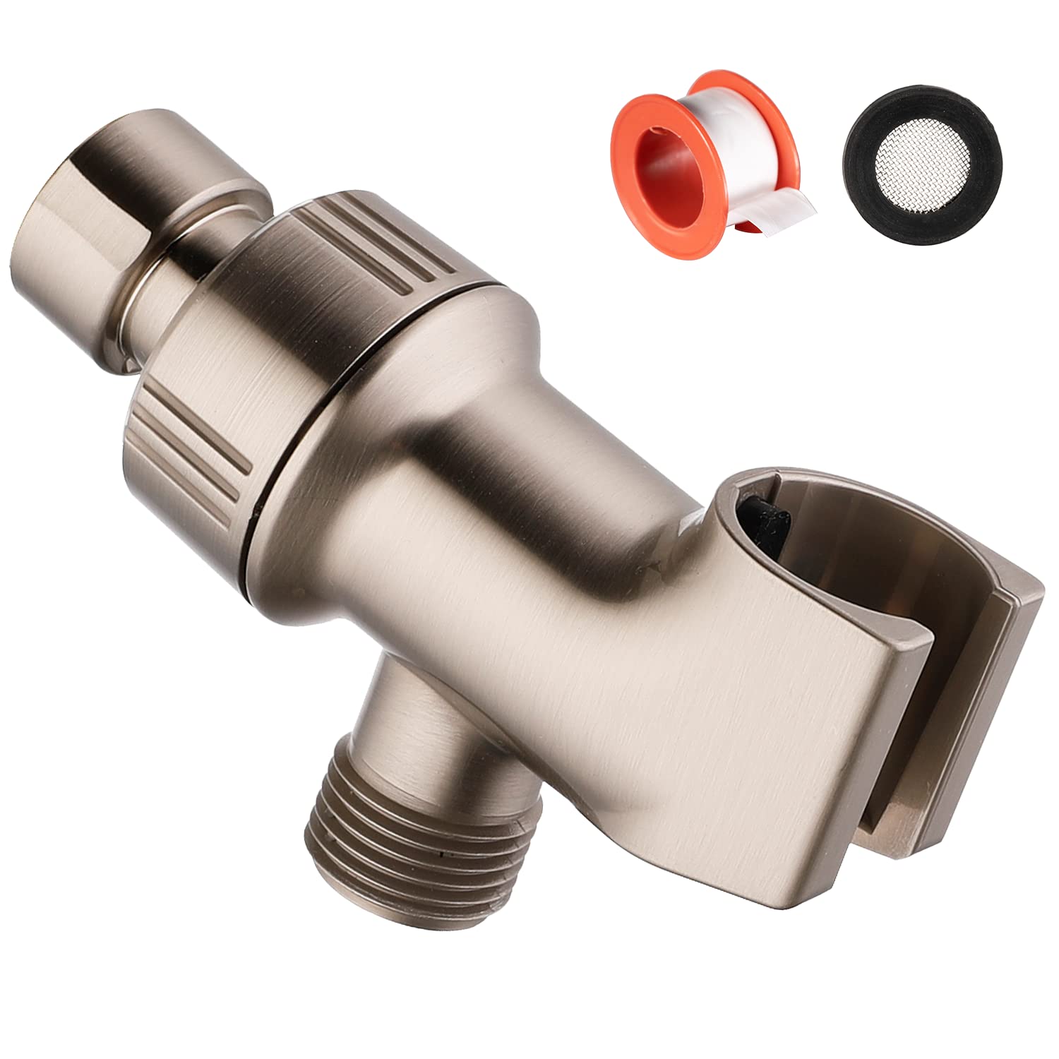 Adjustable Handheld Shower Head Holder with Brass Swivel Ball - Brushed Nickel Shower Arm Mount Bracket for Bathroom, RV & Spa - Perfect for Relaxing Shower Experience