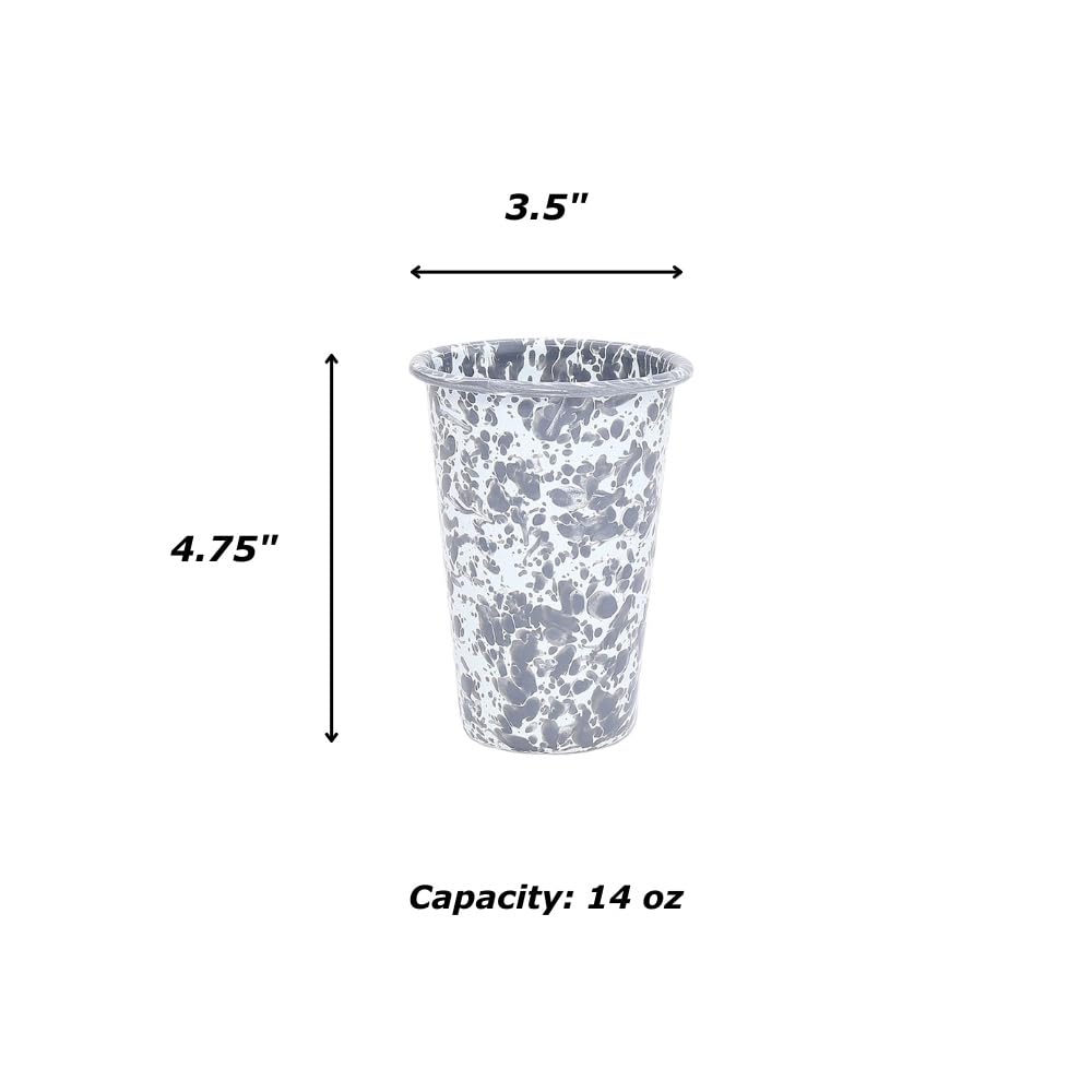 **Crow Canyon Home Enamelware Tumbler Set of 4 – 14 oz Grey & White Splatter Design – Durable Camping, Picnic & Outdoor Drinkware**