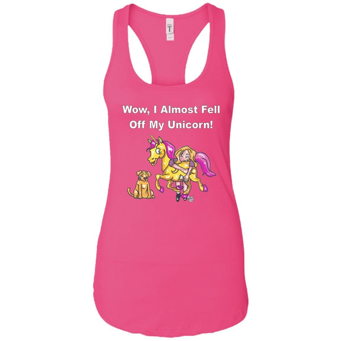Wow, I Almost Fell Off My Unicorn Funny Women's Racerback Tank Top with White Lettering - Perfect for Girls Night Out, Bachelorette Parties & Festival Outfits