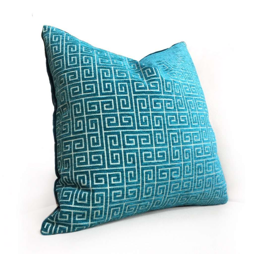 Robert Allen Bright Turquoise Teal Green Textured Greek Key Pillow Cover - Decorative Throw Pillow for Sofa, Bed, Couch - Home Decor Accent for Living Room, Bedroom
