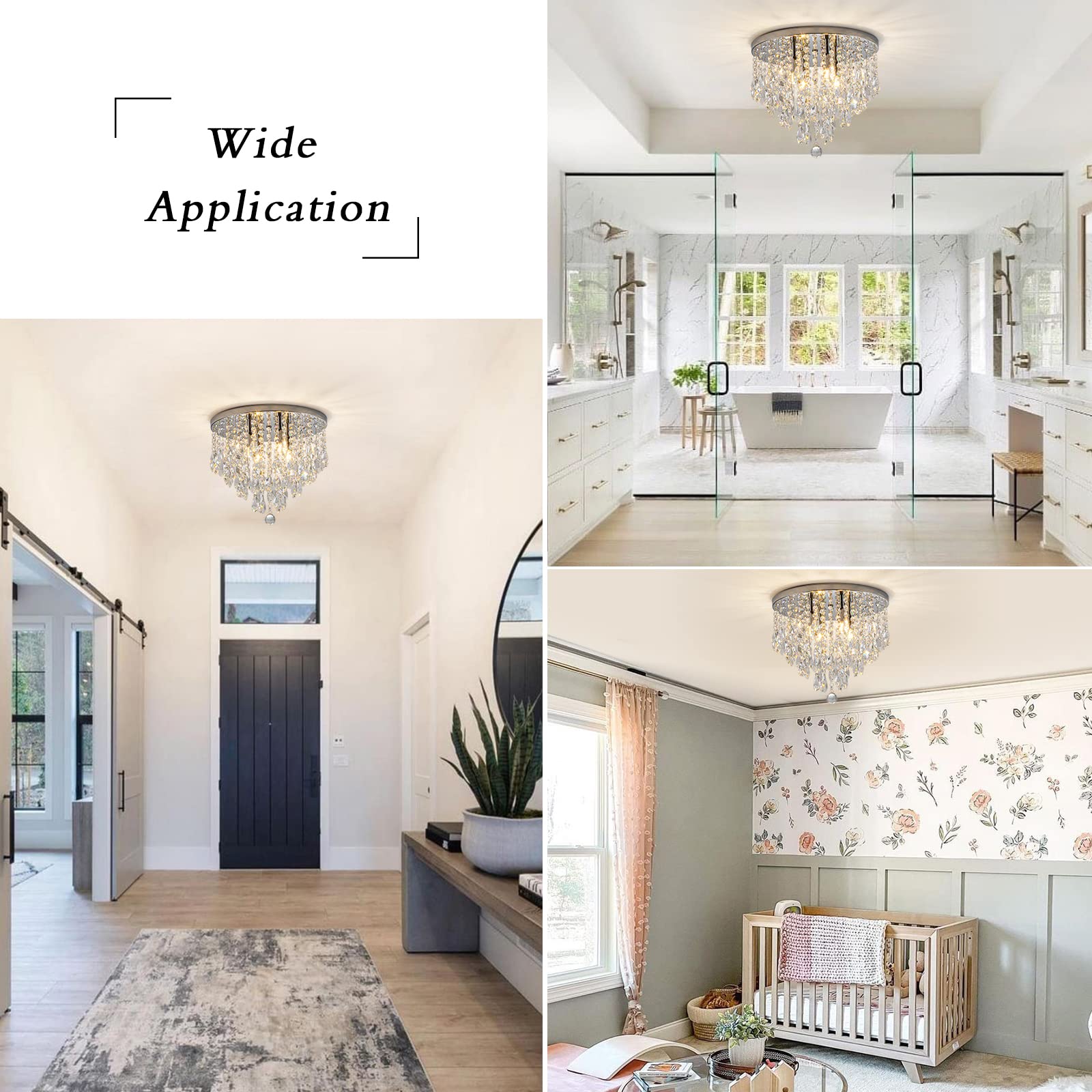 4-Light Crystal Chandelier Flush Mount Ceiling Light - 14 Inch Modern Chrome Fixture with G9 Base for Bedroom, Dining Room, Bathroom, Living Room & Closet - Perfect for Home Decor, Wedding Lighting & Luxury Interior Design