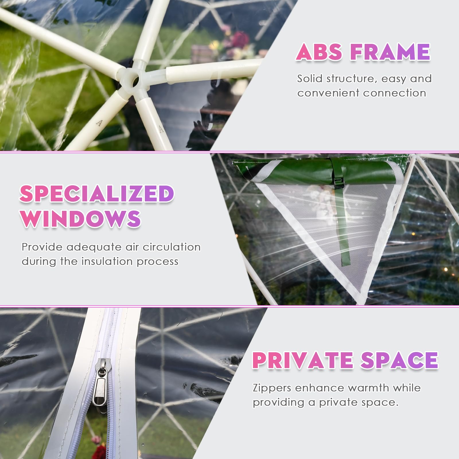 12FT Geodesic Dome Greenhouse Kit - Weatherproof Outdoor Garden Igloo with Clear PVC Cover & 2x10M LED String Lights - Perfect for Backyard Parties, Patio Gatherings & Year-Round Plant Growing (Green)