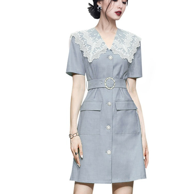 Women's Summer Lace Collar Short Sleeve High Waist Mini Dress - Floral Print Casual Sundress for Beach, Party & Date Night Outfits