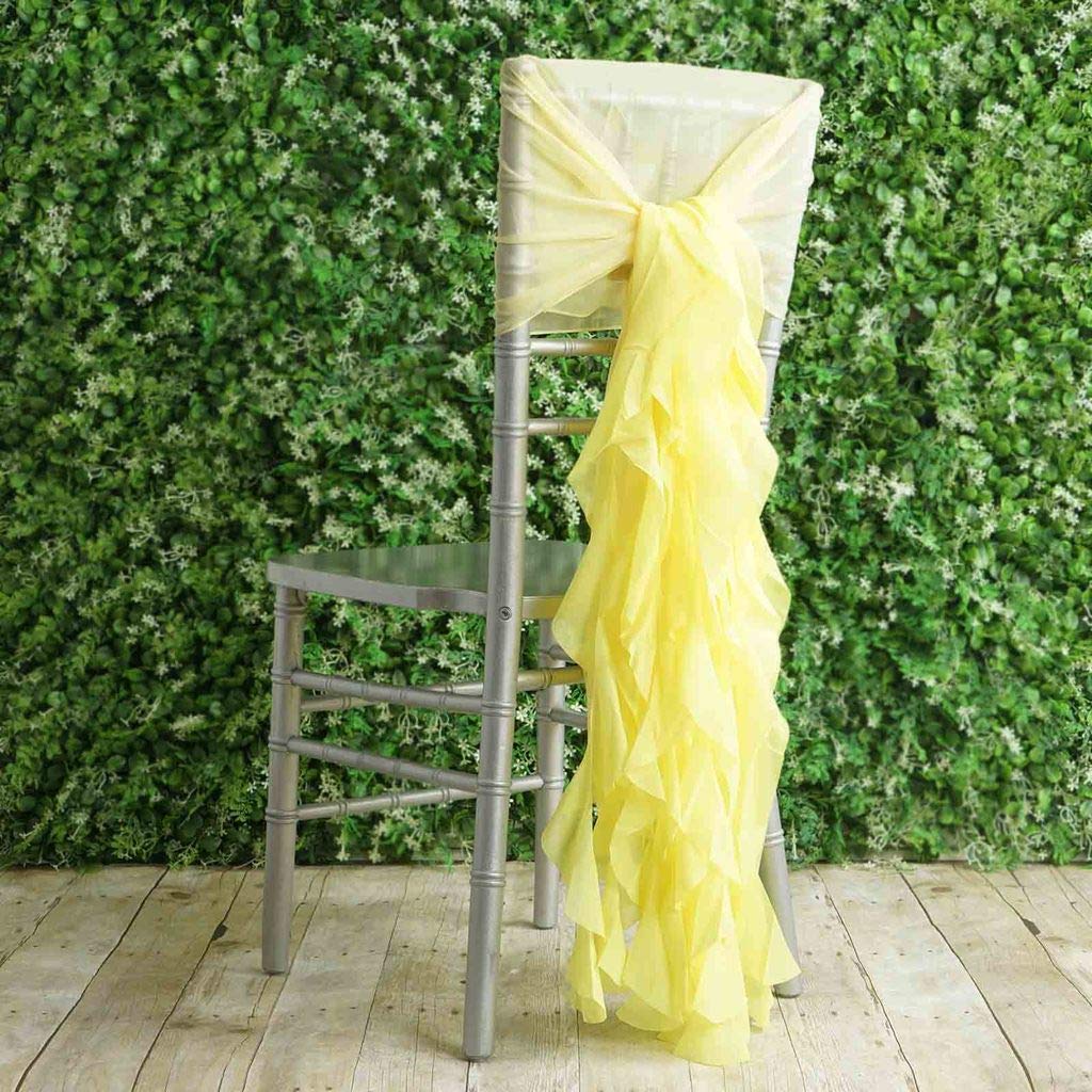 50 Premium Yellow Curly Chiffon Chair Covers with Sashes - Elegant Wedding, Party, Ceremony & Reception Decorations - Perfect for Banquet Halls, Bridal Showers, and Special Events