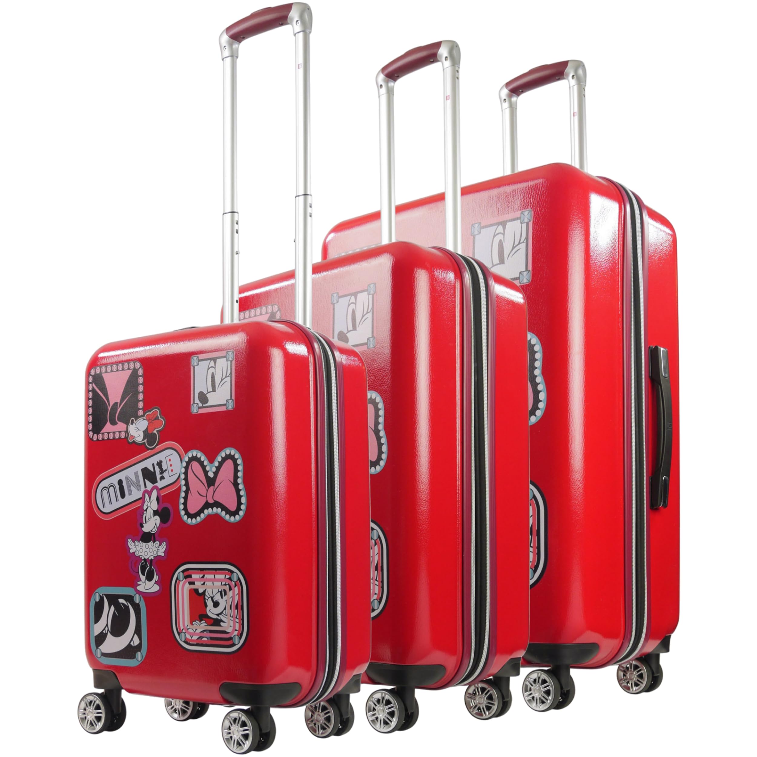 Disney Minnie Mouse 3-Piece Hardshell Rolling Luggage Set with Wheels (21/25/29 inch, Red) - Perfect for Family Vacations, Disney Trips, and Air Travel