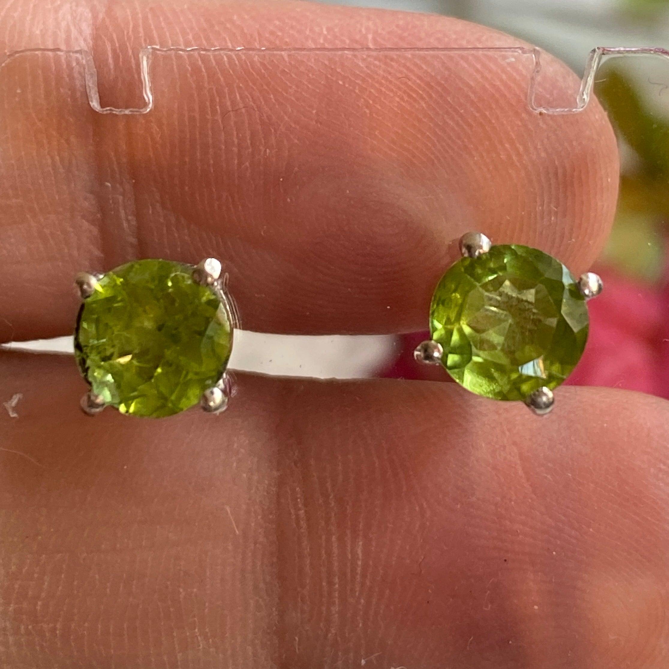 Peridot Round Faceted Stud Earrings - 14K Gold Plated Dainty Jewelry for Women - Perfect for Everyday Wear & Special Occasions