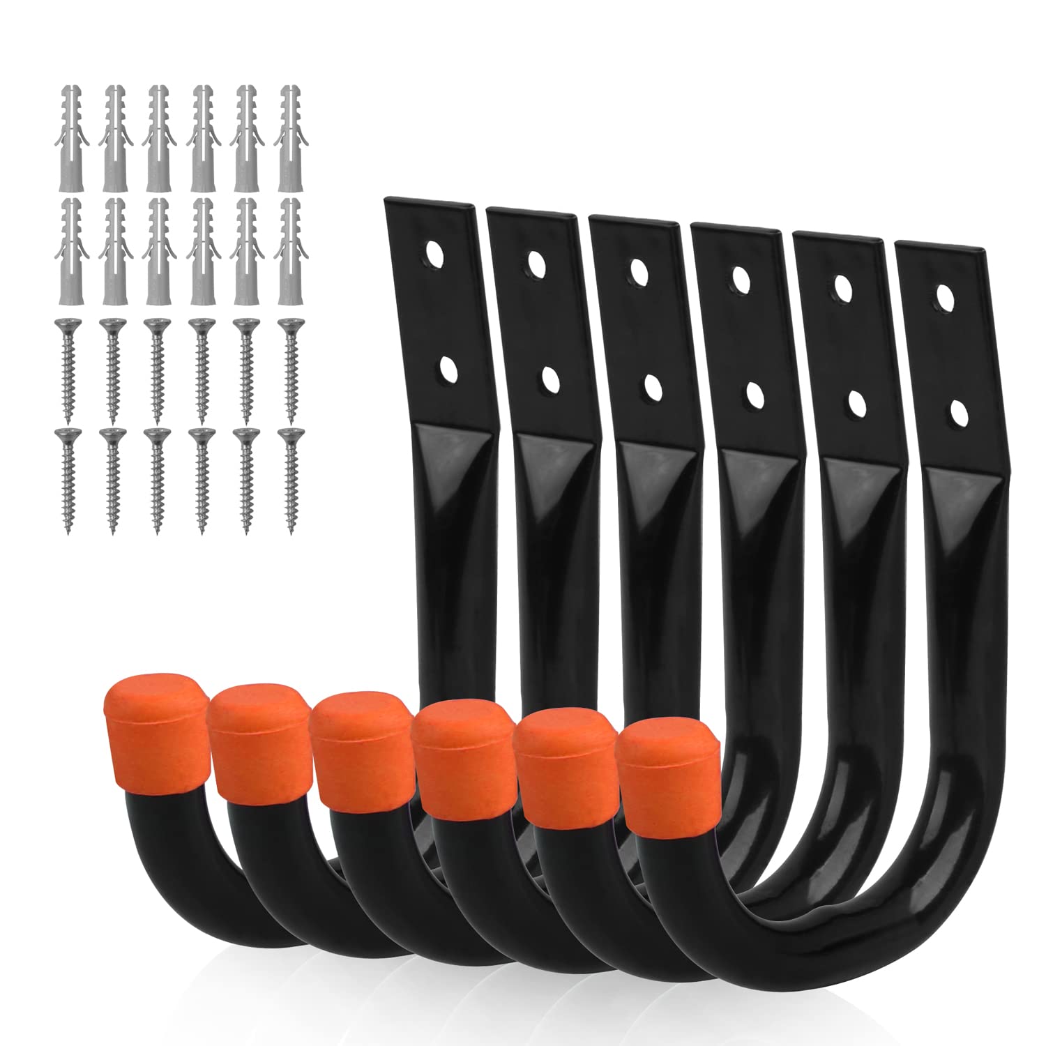 HORUSDY 6 Pack Heavy Duty Garage Hooks - Utility Wall Hooks for Storage, Organization - Perfect for Garage, Basement, Shed, Workshop (Black)