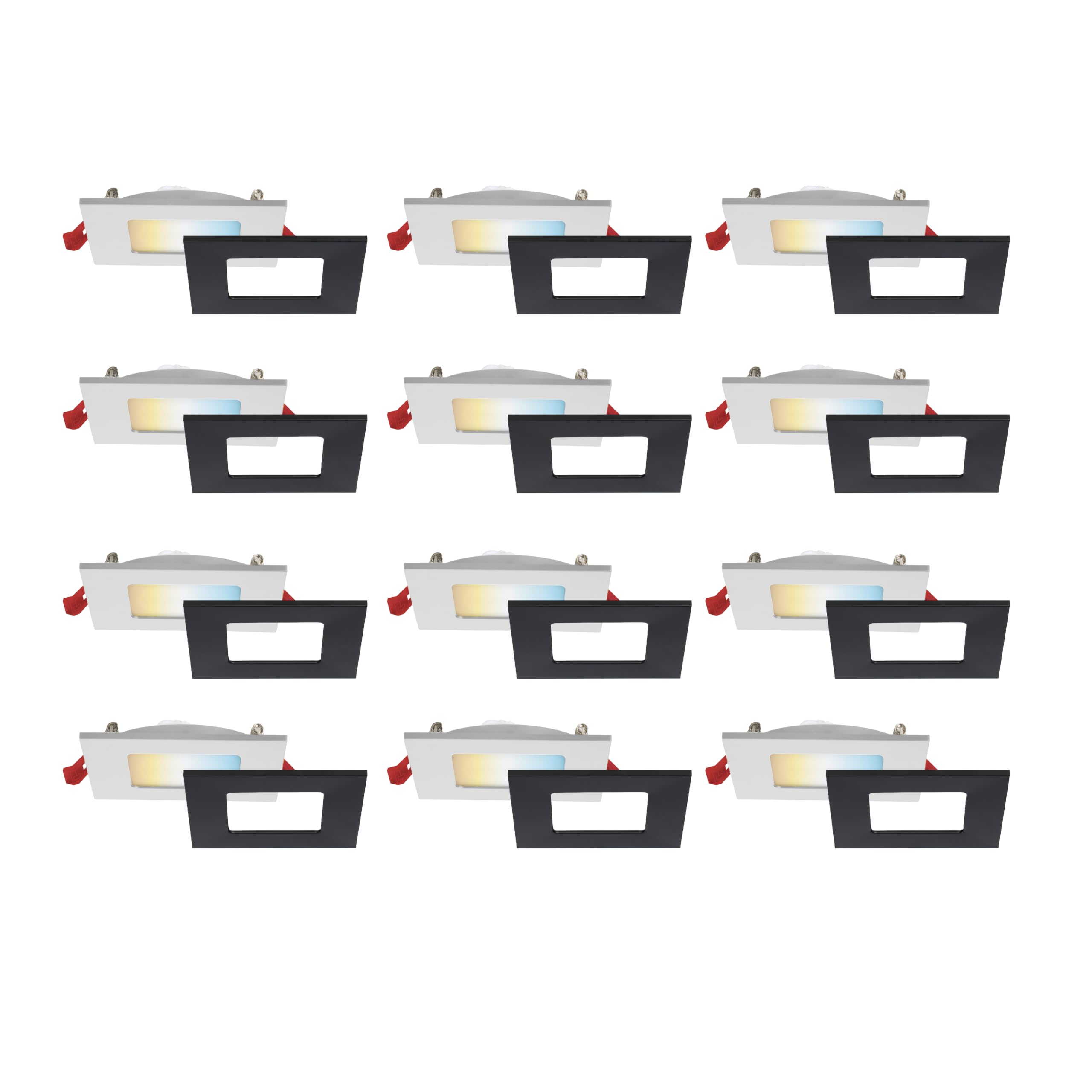 Nadair 12-Pack 4 Inch Square LED Ultra Slim Recessed Lights - 12W 900 Lumens - 5 Color Temperatures (2700K-5000K) - Dimmable IC Rated ETL Certified - White & Black Trim - Perfect for Kitchen, Living Room & Bedroom Lighting