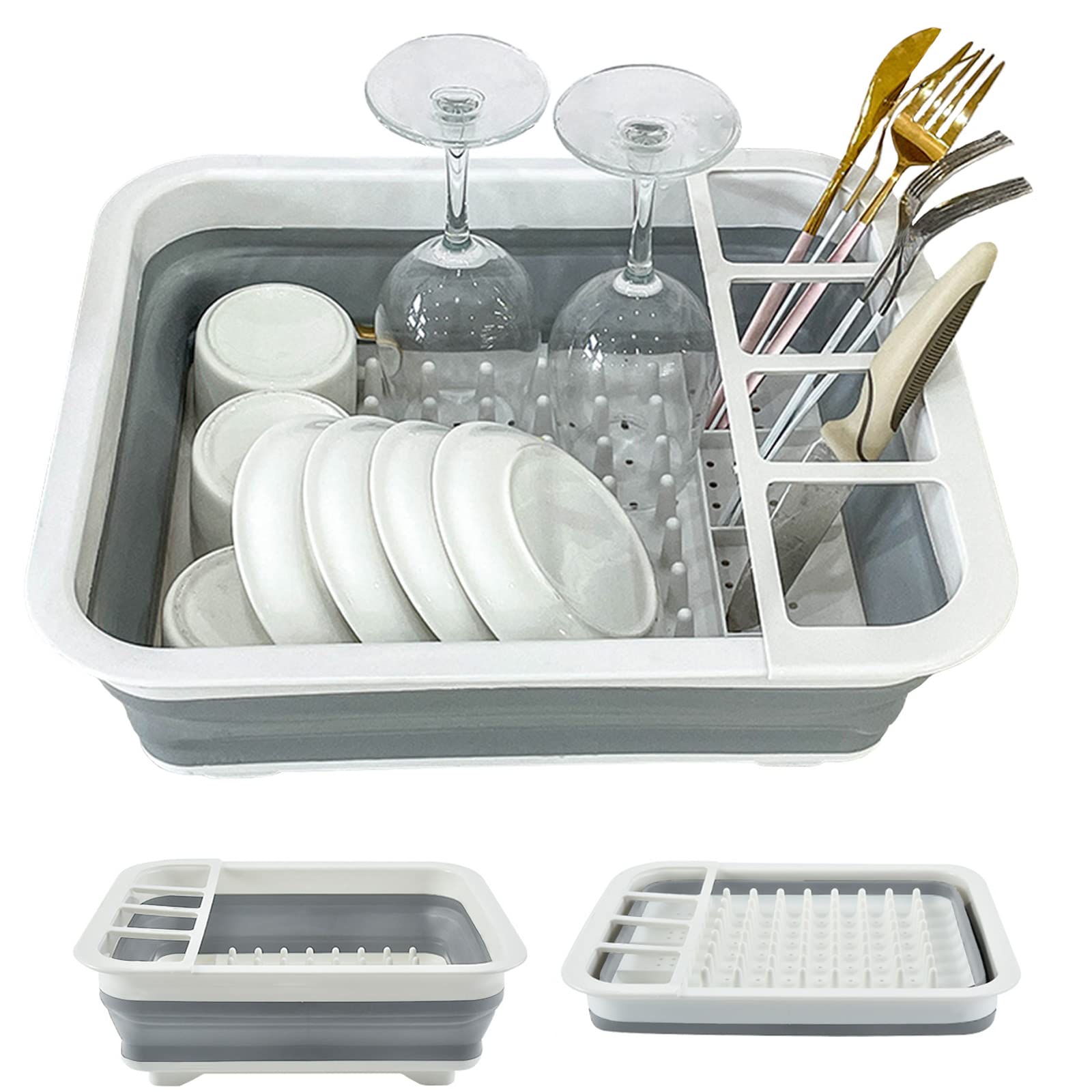 Vaupan Collapsible Dish Drying Rack - Foldable Dish Drainer & Space Saving Kitchen Organizer for Home, Camping, RV, Outdoor Use (Grey) | Perfect for Small Kitchens, Dorm Rooms & Travel