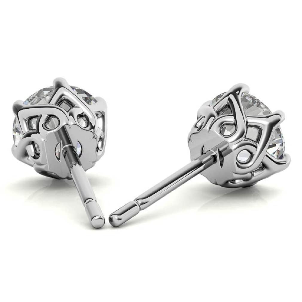 10K/14K/18K Solid White Gold Antique Moissanite Stud Earrings - 4 TCW Round Cut Handmade Diamond Engagement Earrings - Solitaire Push/Screw Back Earrings for Women - Perfect Anniversary, Wedding & Bridal Jewelry Gifts - Ideal for Date Nights, Proposals & Special Occasions