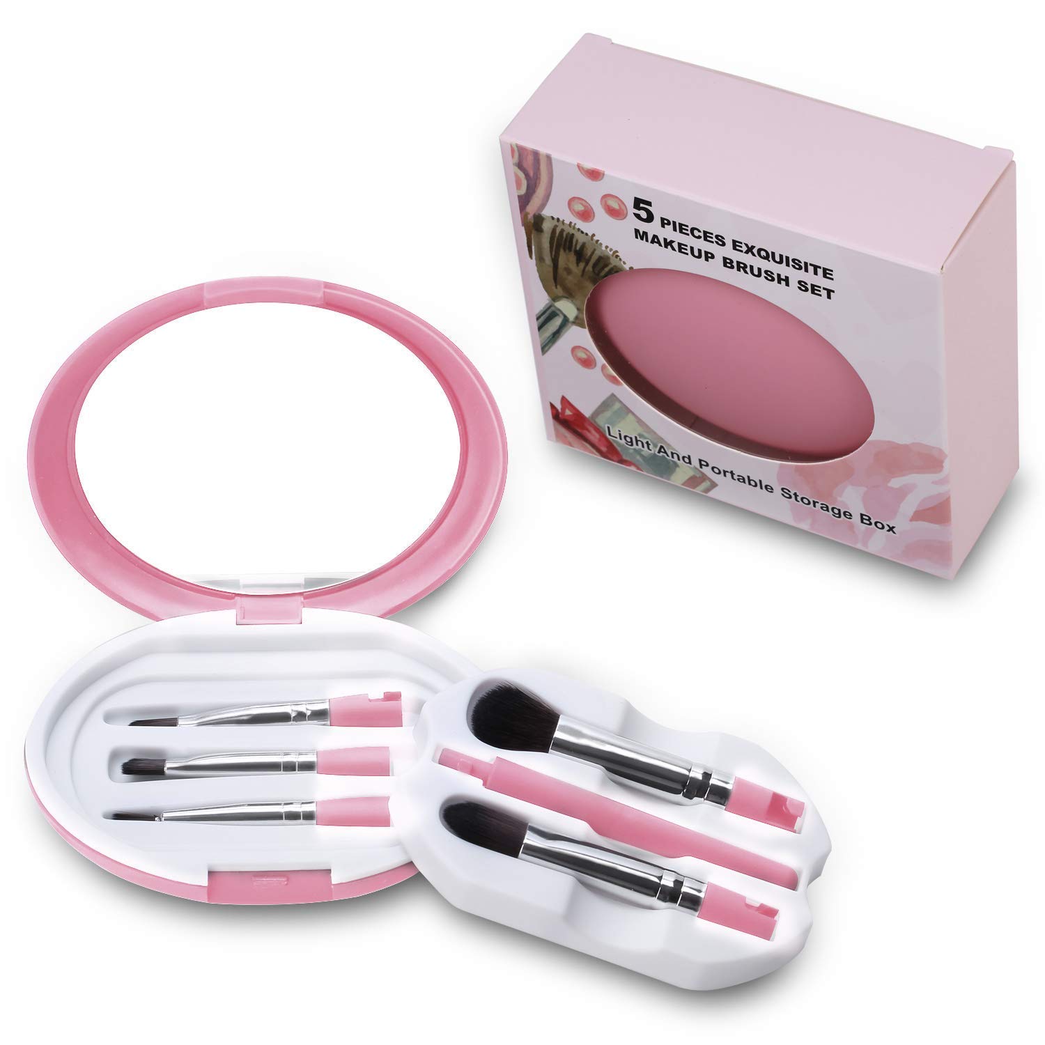 Premium 5-Piece Essential Eye Makeup Brush Set with Portable Storage Box - Concealer, Eyeshadow, Eyeliner, Eyebrow & Lip Brushes (Pink) - Perfect for Travel, Professional Makeup Artists & Everyday Beauty Routine