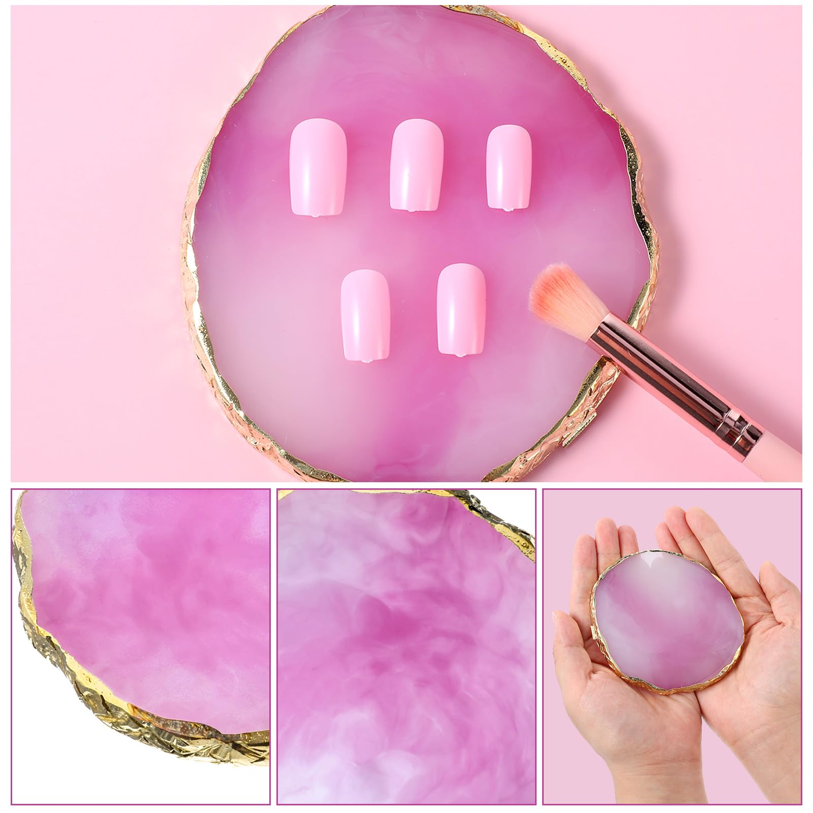 2 PCS Gold Edge Resin Nail Art Palette - Professional Nail Polish Mixing Tray for Manicurists & DIY Nails - Purple & Green Nail Painting Plates for Salon, Home Use & Display