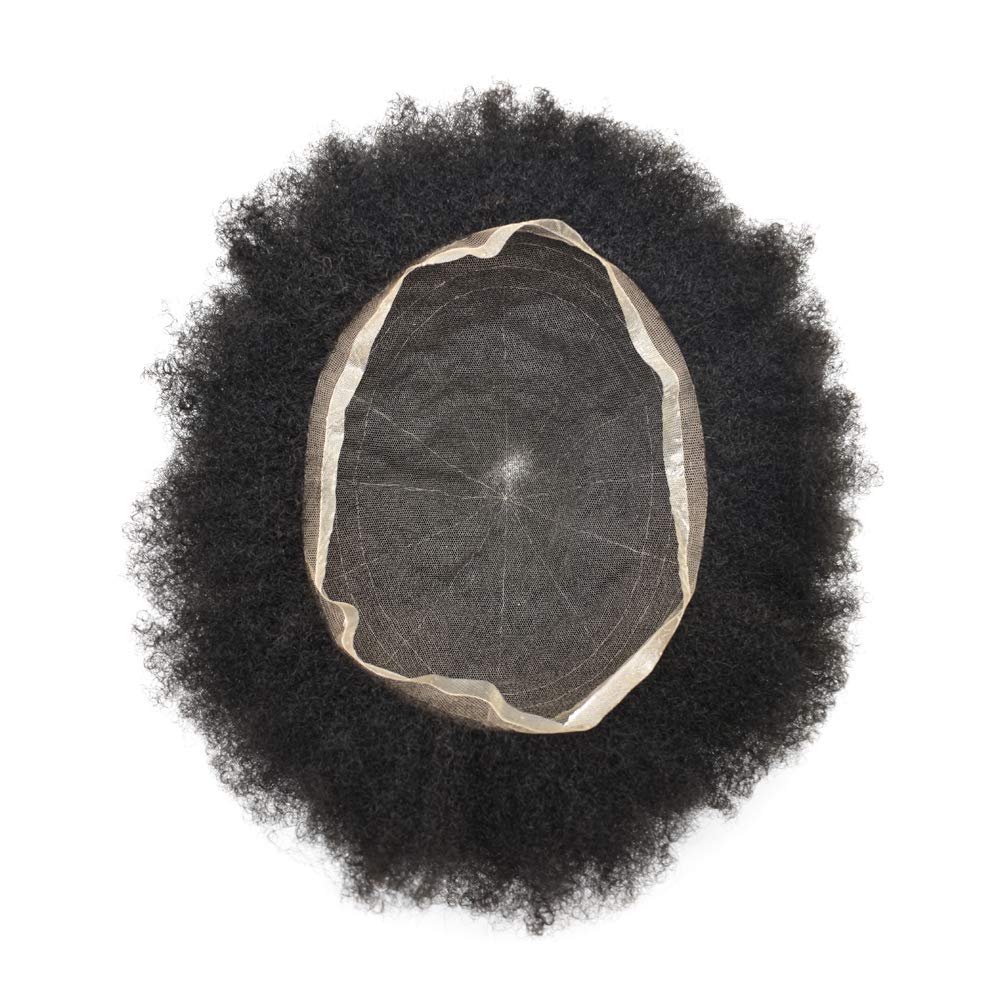 Premium Afro Toupee for Black Men - Real Human Hair Wavy Lace Front Hairpiece (8×10 Inch, Jet Black #1, 4mm Wave) | Natural-Looking Hair Replacement System for African American Men | Perfect for Daily Wear, Special Occasions & Hair Loss Solutions