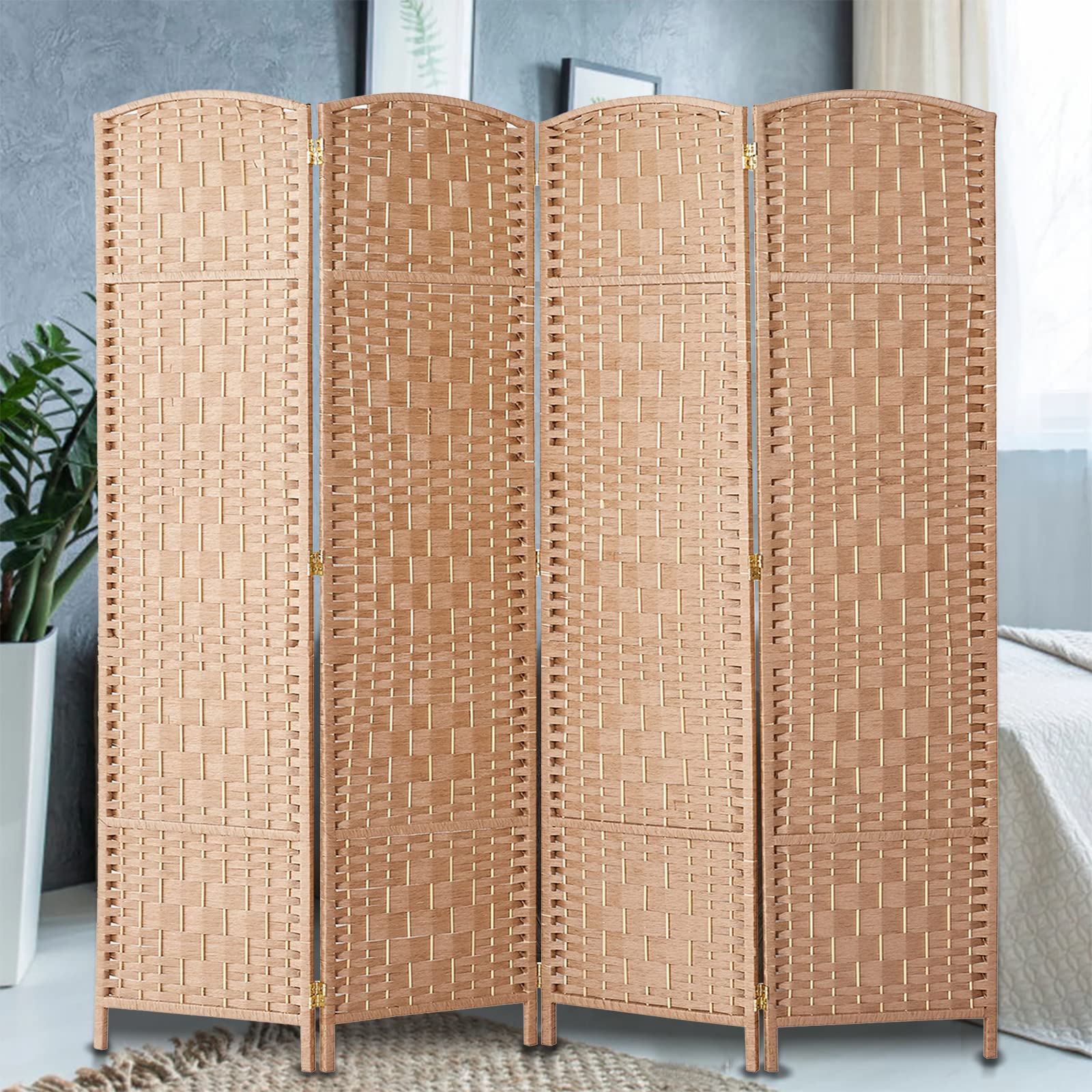 HOMERILLA 6 ft Tall 4-Panel Folding Room Divider Privacy Screen - Natural Wood Decorative Partition for Home, Office & Studio - Perfect for Creating Private Spaces, Room Separation & Stylish Decor