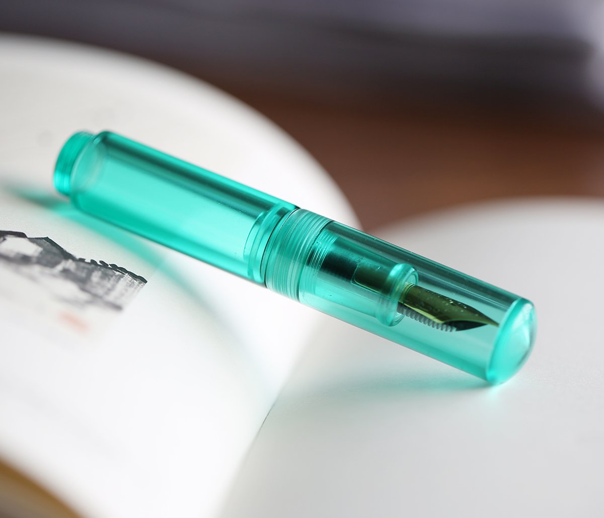 Majohn Wancai Mini Fountain Pen - Transparent Pocket-Sized Travel Pen with Fine 0.5mm Nib | Includes 6 Black Ink Cartridges | Perfect for Journaling, Note-Taking & Everyday Carry (Green)