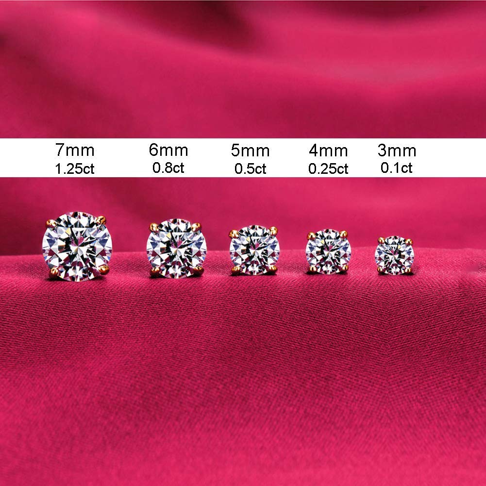 14K Gold Plated Cubic Zirconia Stud Earrings for Women - 5 Pairs Round Simulated Diamond Earrings Set - Perfect for Everyday Wear, Parties & Gift Giving