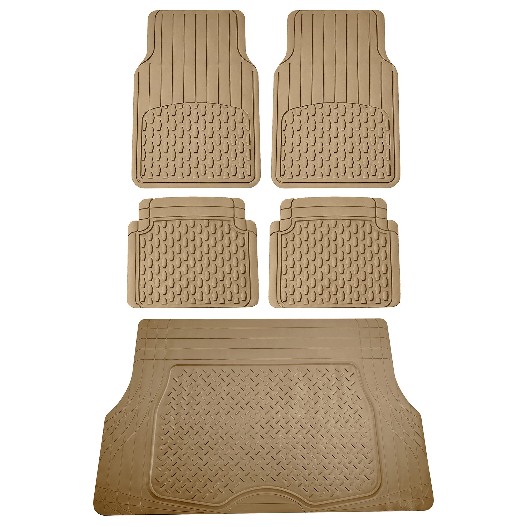 FH Group 4-Piece Climaproof™ Vinyl Car Floor Mats Set with Trimmable Cargo Liner - Universal Fit for Cars, Trucks & SUVs - Waterproof, Durable & Easy to Clean - Perfect for All-Weather Protection (Beige) - Ideal for Road Trips, Daily Commutes & Off-Road Adventures