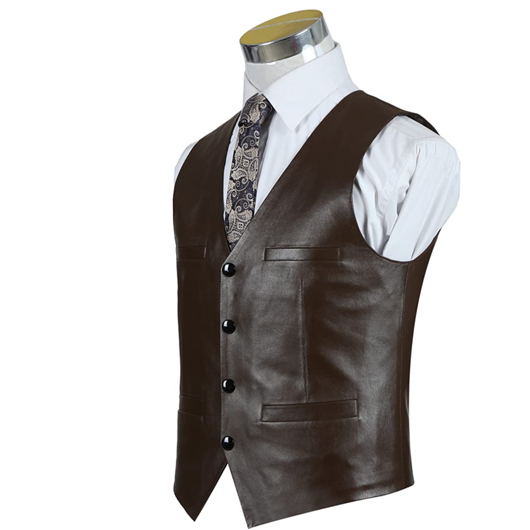 DFLYHLH Men's Slim Fit Leather Vest with Multiple Pockets - Plus Size Sheepskin Motorcycle Waistcoat for Casual & Riding | Perfect for Bikers, Outdoor Adventures & Fashion