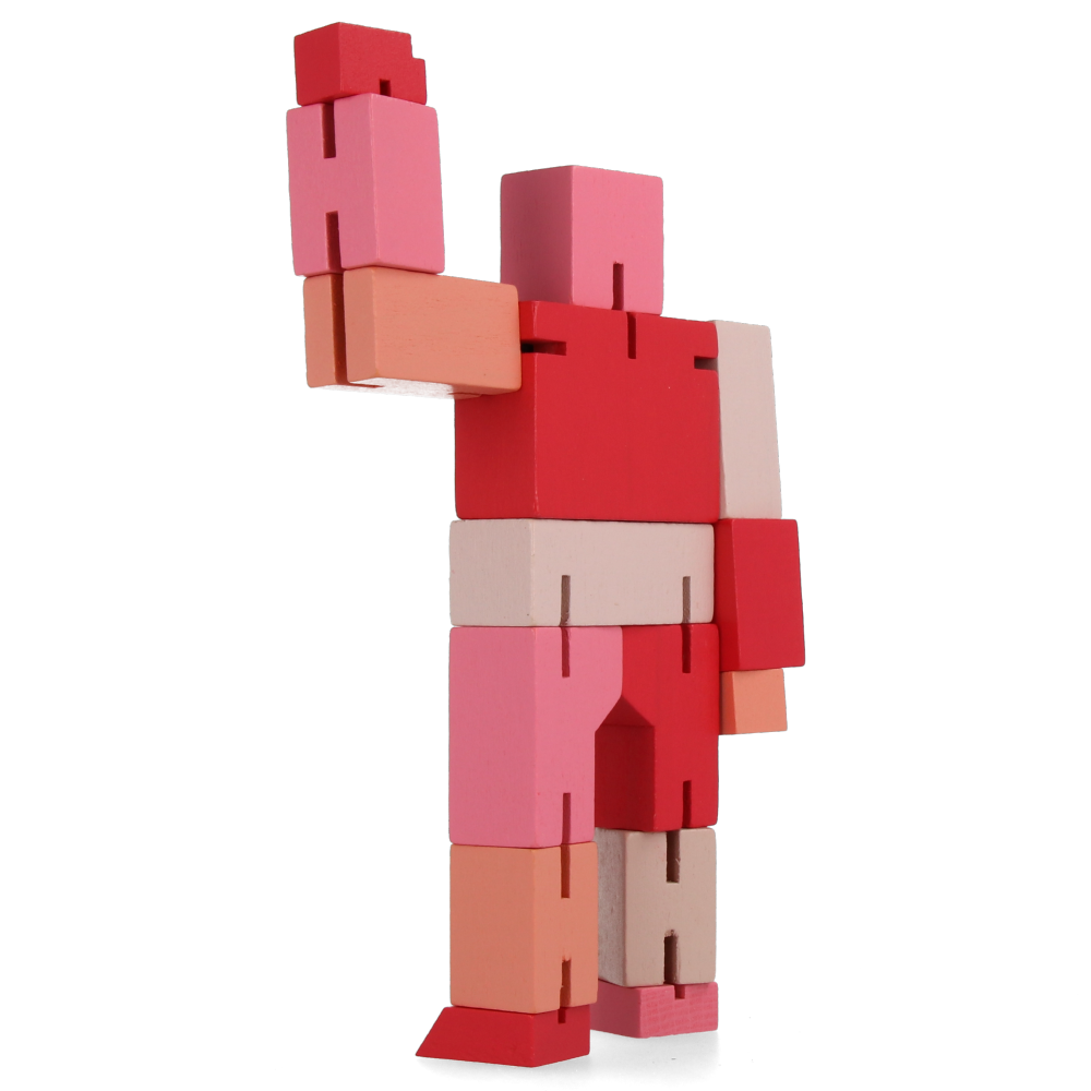 Original Cubebot Small Red Multi-Jointed Wooden Puzzle Toy - Fun Brain Teaser for Kids & Adults, Perfect for Stress Relief & Office Decor