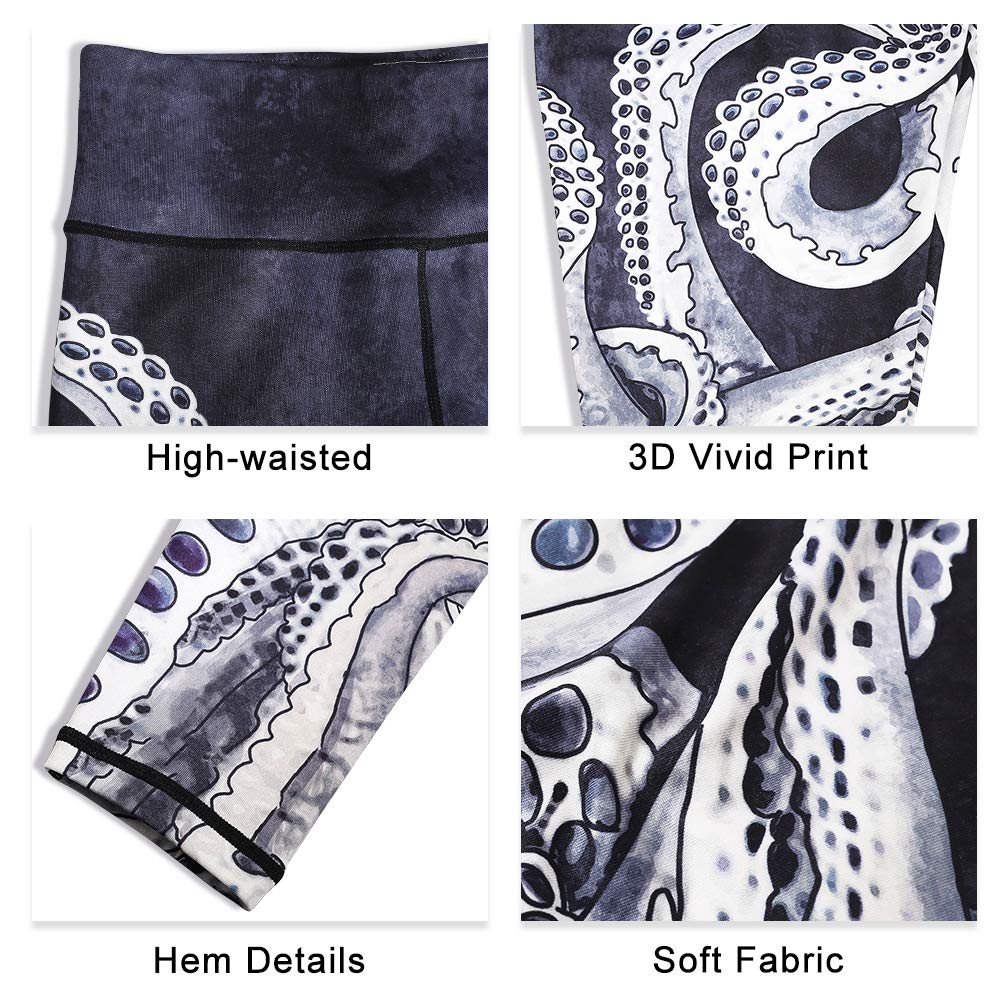 Women's Printed Over The Heel Stirrup Yoga Pants - High Waist Stretchy Leggings for Yoga, Pilates & Workout