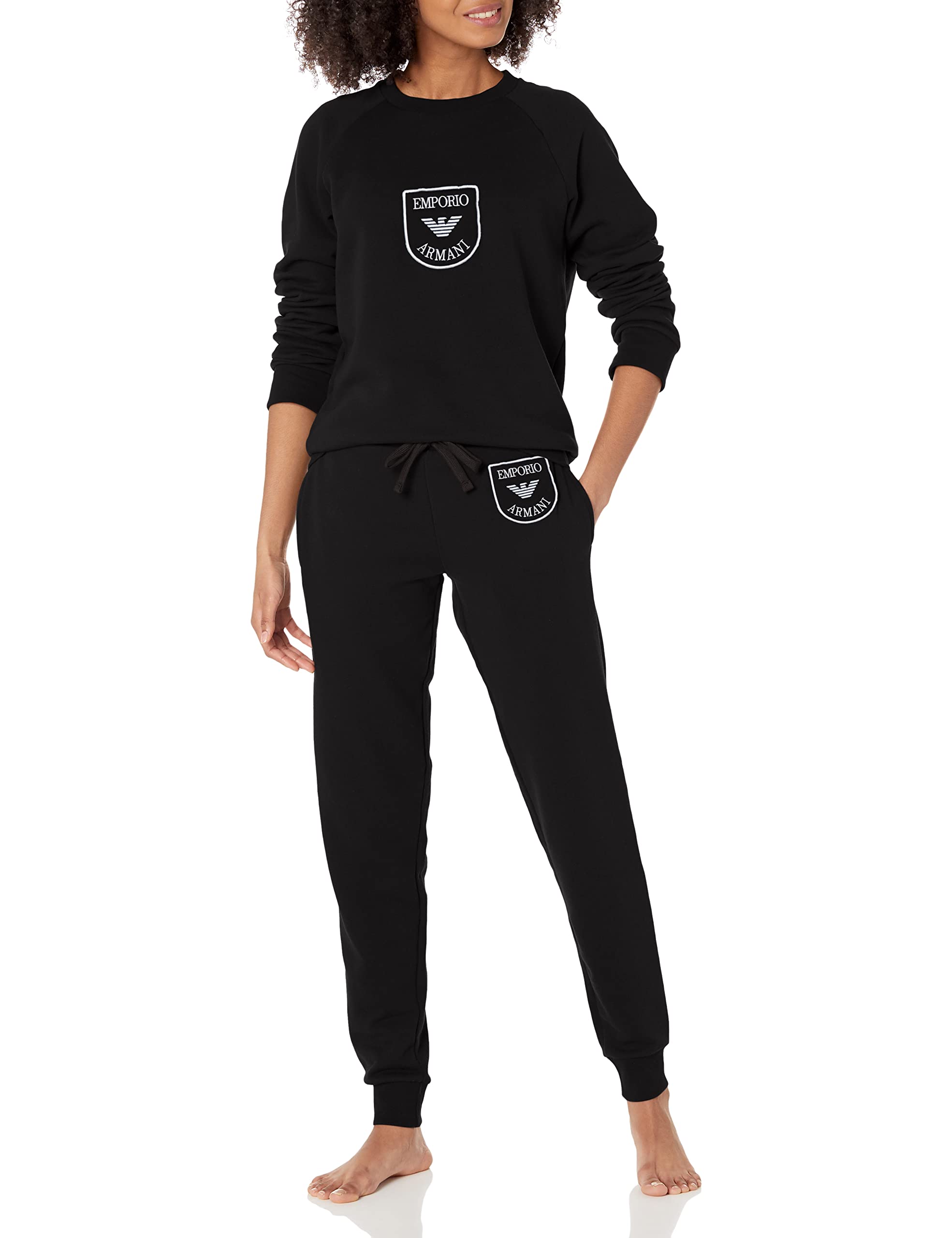 Emporio Armani Women's Iconic Terry Sweater and Pants Set - Soft Lounge Wear for Home, Travel & Casual Outings