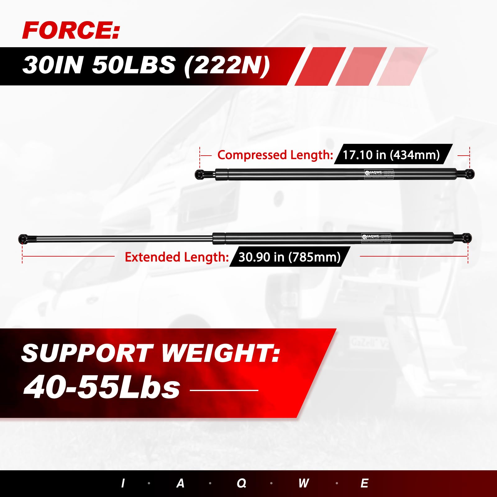 30 Inch 50Lb/222N Heavy Duty Gas Struts Spring Shock Lift Support for Tonneau Cover, Camper, RV Bed, TV Cabinet & Toolbox - 2 Pack - Perfect for Storage Boxes, Floor Hatches & Truck Bed Covers
