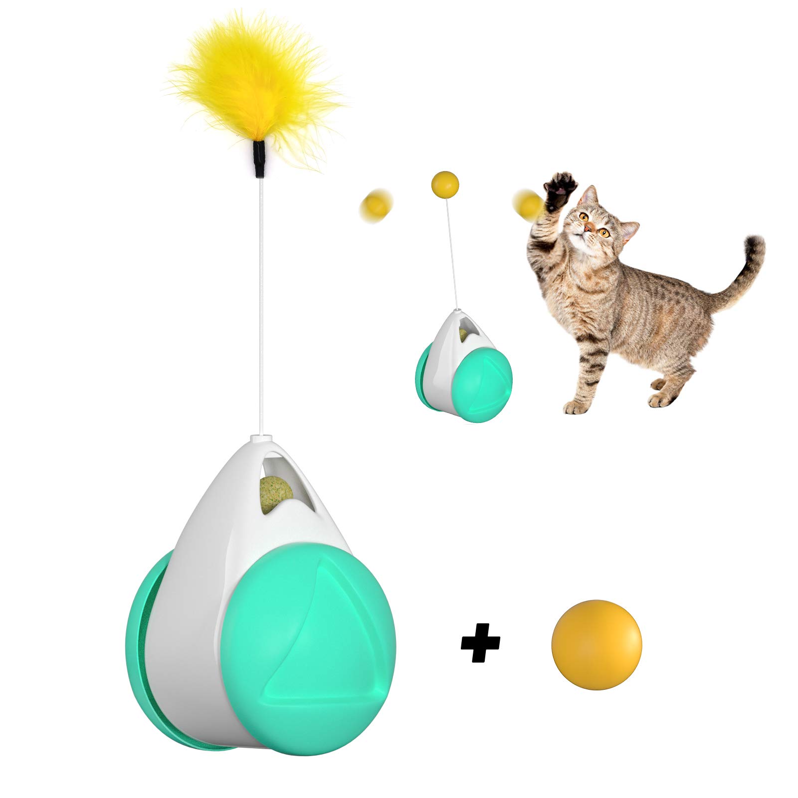 LXSY Interactive Cat Toys with Ball & Catnip Feather - 2020 New Balanced Roller Toy for Indoor Cats - Exercise & Puzzle Play for Kittens - Perfect for Playtime, Training & Mental Stimulation