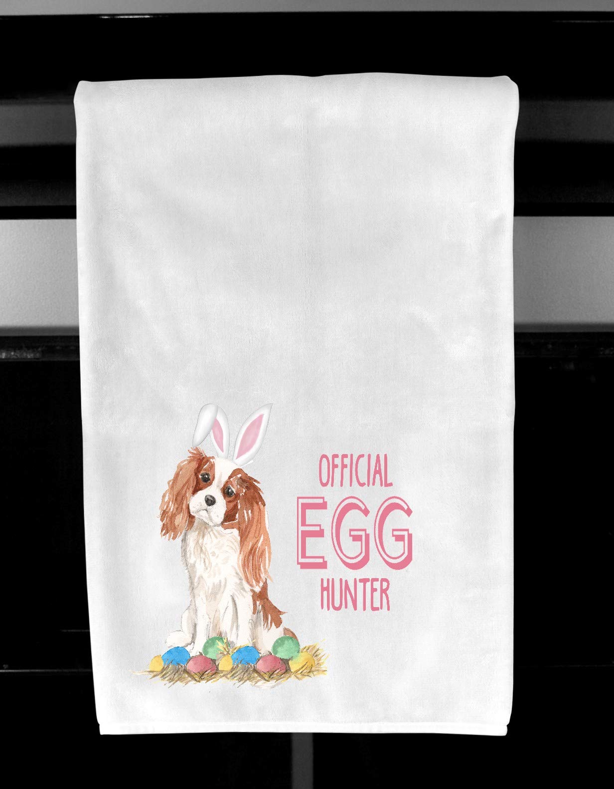 Gold Cavalier King Charles Spaniel Easter Egg Hunt Kitchen Towel - 15x25 Inch Waffle Weave Dish Towel for Spring Decor, Holiday Hostess Gift & Farmhouse Kitchen Decorating