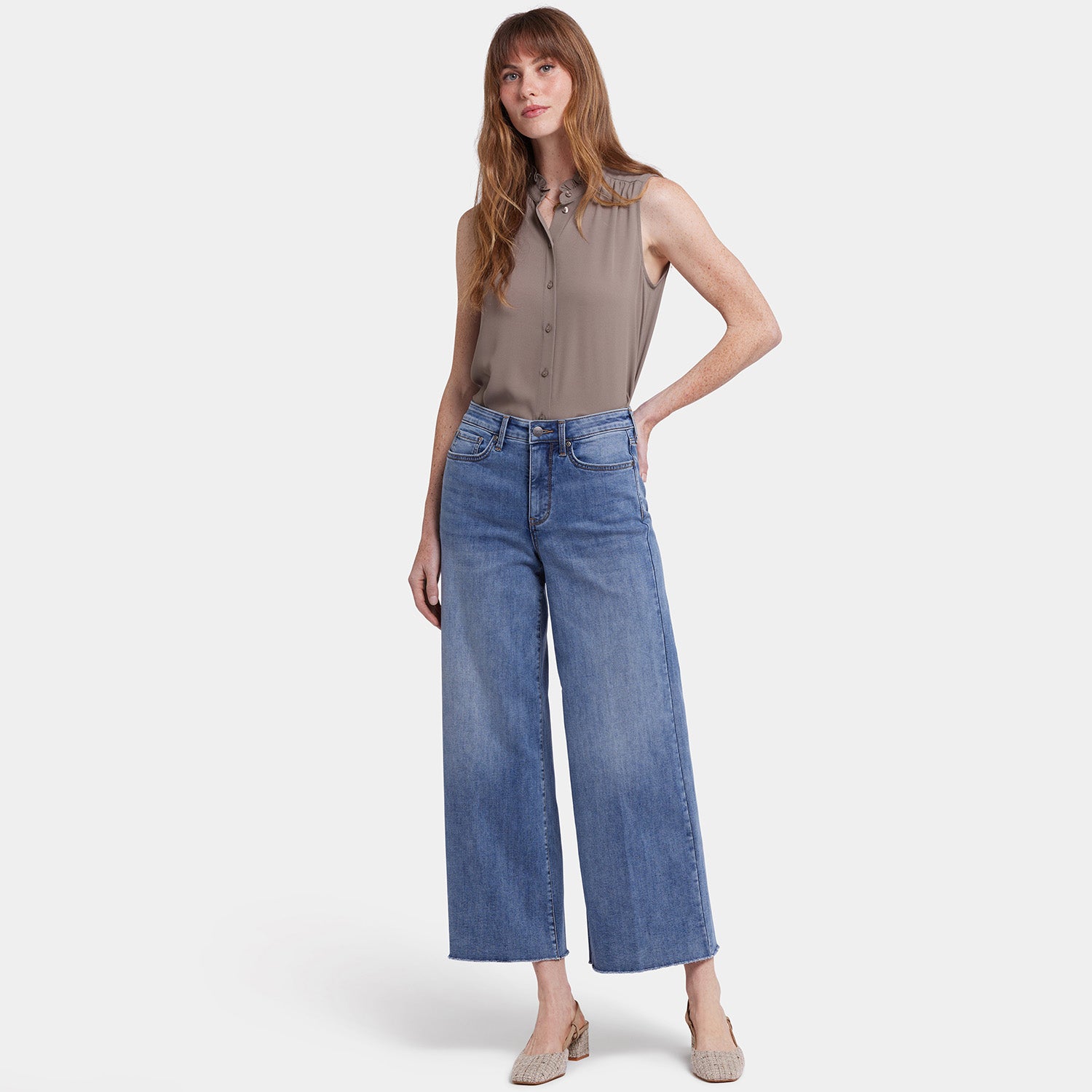 Brodi Women's Wide Leg Ankle Jeans - Barcelona Breeze Wash | High Waisted Stretch Denim Pants for Casual & Office Wear